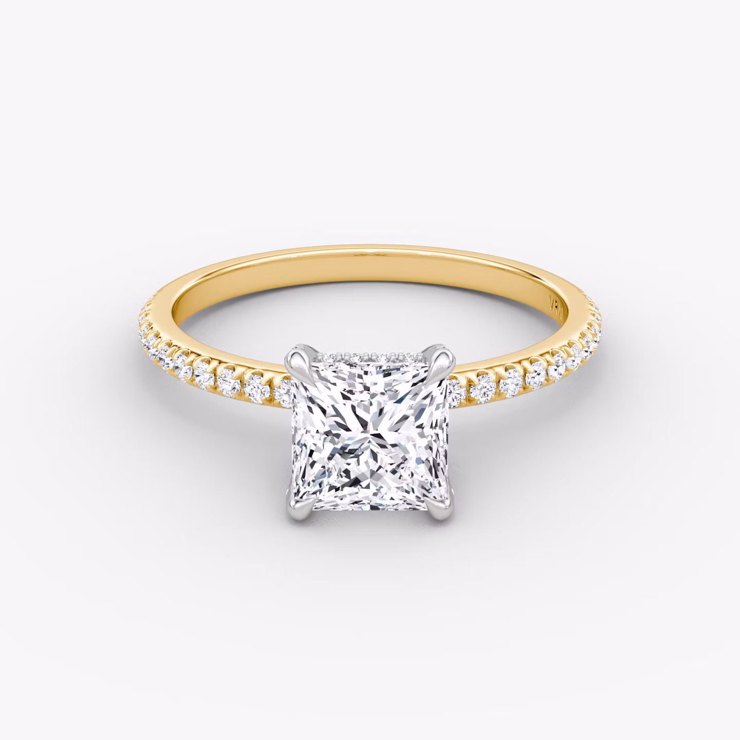 The Classic Hidden Halo | Princess | 18k | Yellow Gold and Platinum | bandAccent: Pavé | bandWidth: standard | prongStyle: Pavé | diamondOrientation: vertical | caratWeight: other