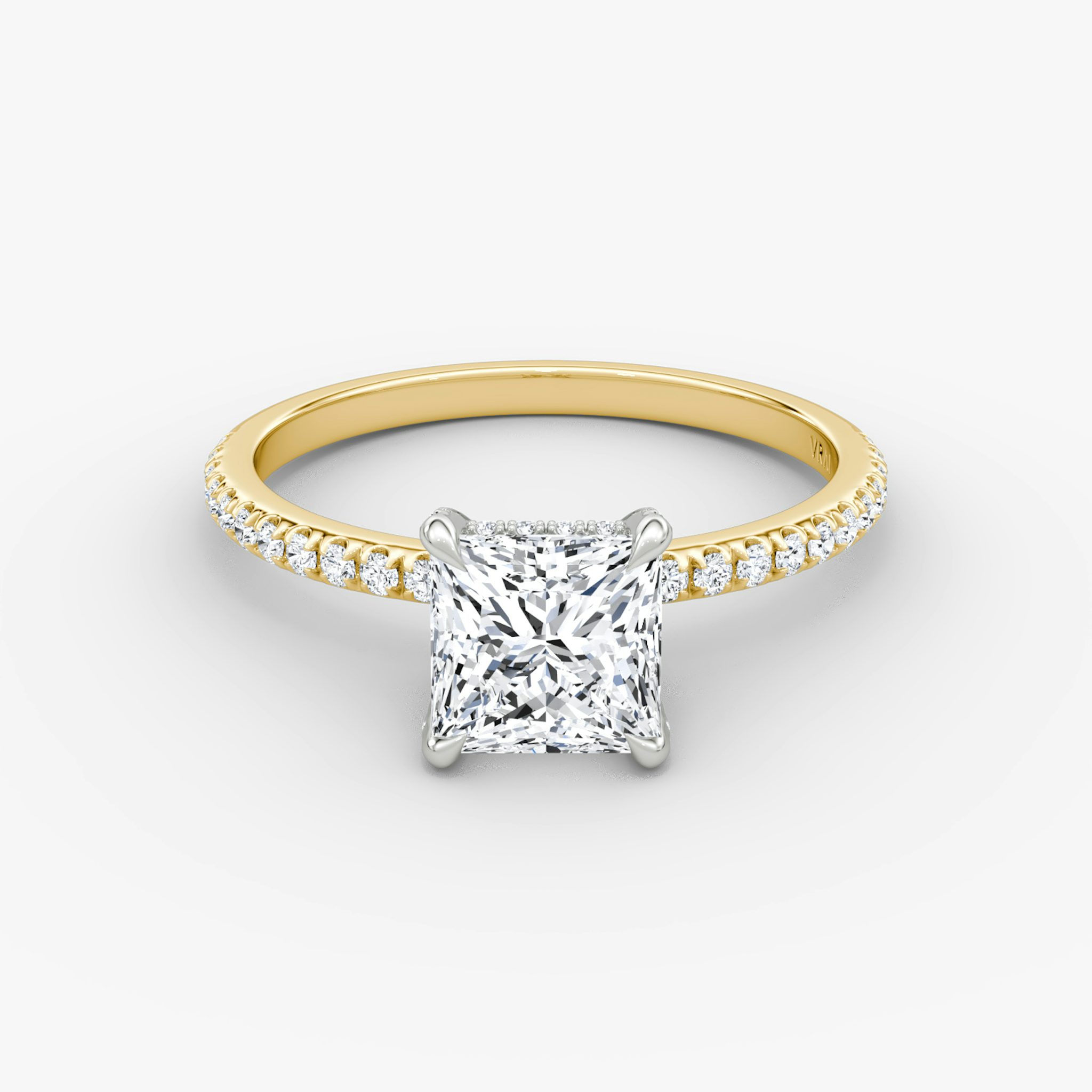 The Classic Hidden Halo | Princess | 18k | Yellow Gold and Platinum | bandAccent: Pavé | bandWidth: standard | prongStyle: Pavé | diamondOrientation: vertical | caratWeight: other