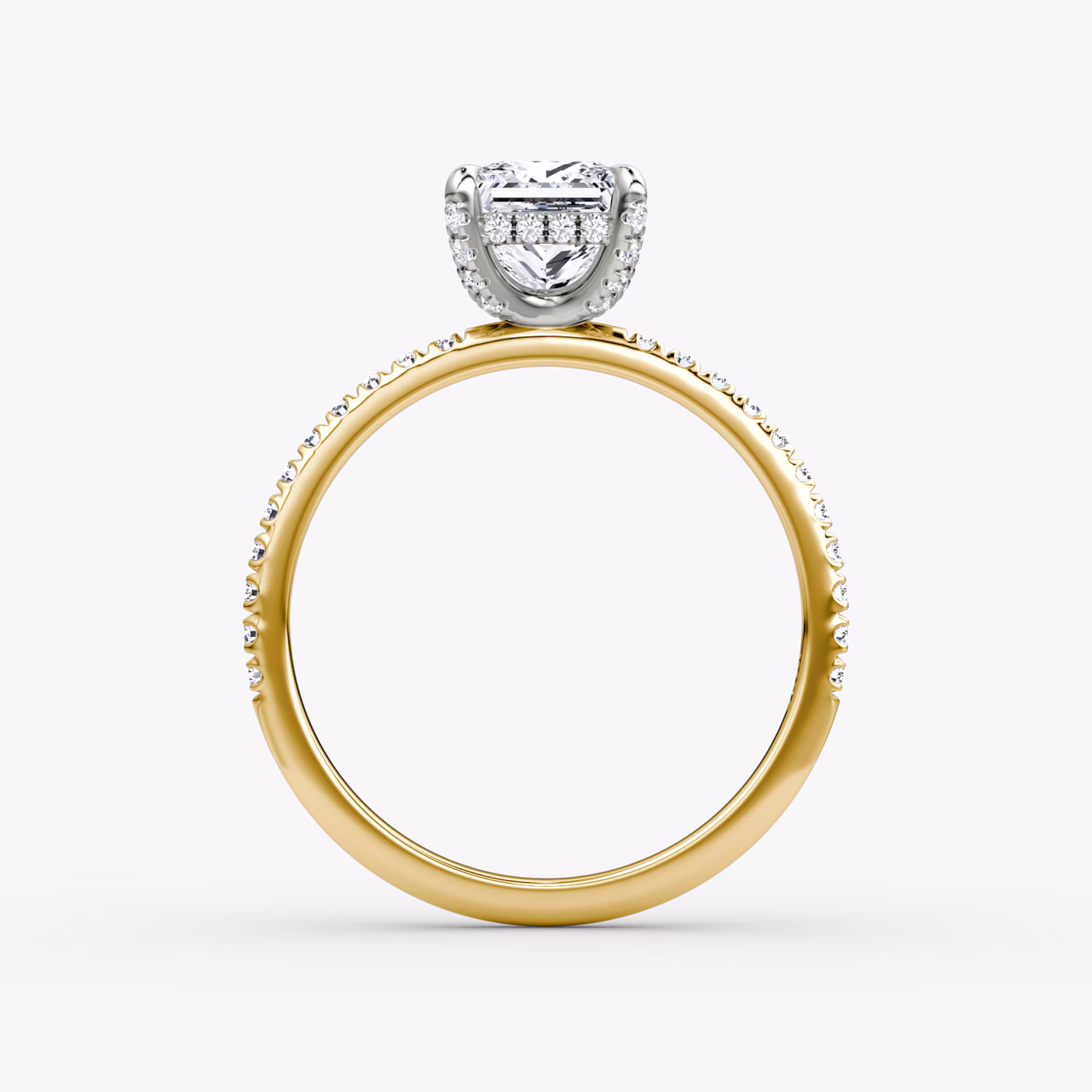 The Classic Hidden Halo | Princess | 18k | Yellow Gold and Platinum | bandAccent: Pavé | bandWidth: standard | prongStyle: Pavé | diamondOrientation: vertical | caratWeight: other