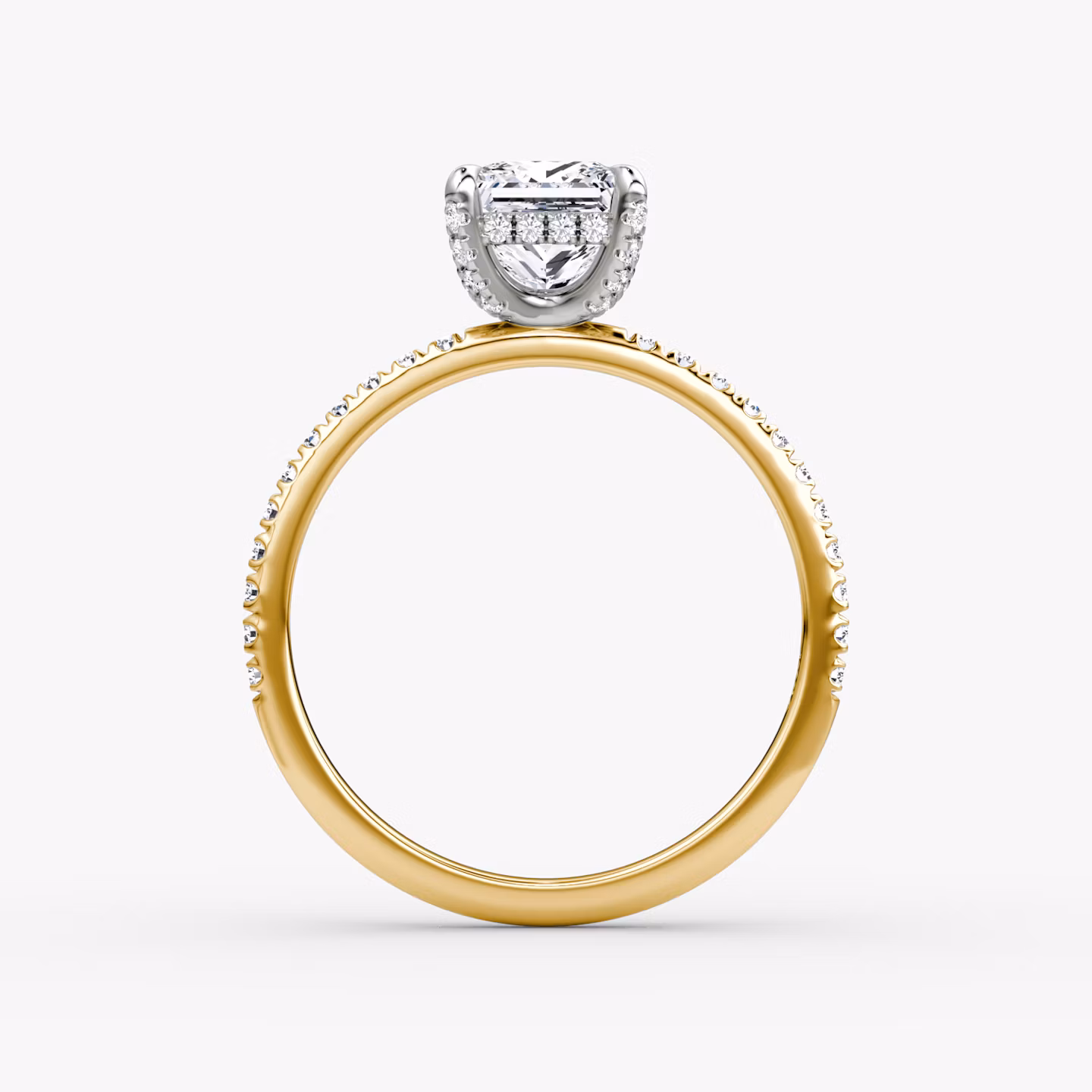 The Classic Hidden Halo | Princess | 18k | Yellow Gold and Platinum | bandAccent: Pavé | bandWidth: standard | prongStyle: Pavé | diamondOrientation: vertical | caratWeight: other