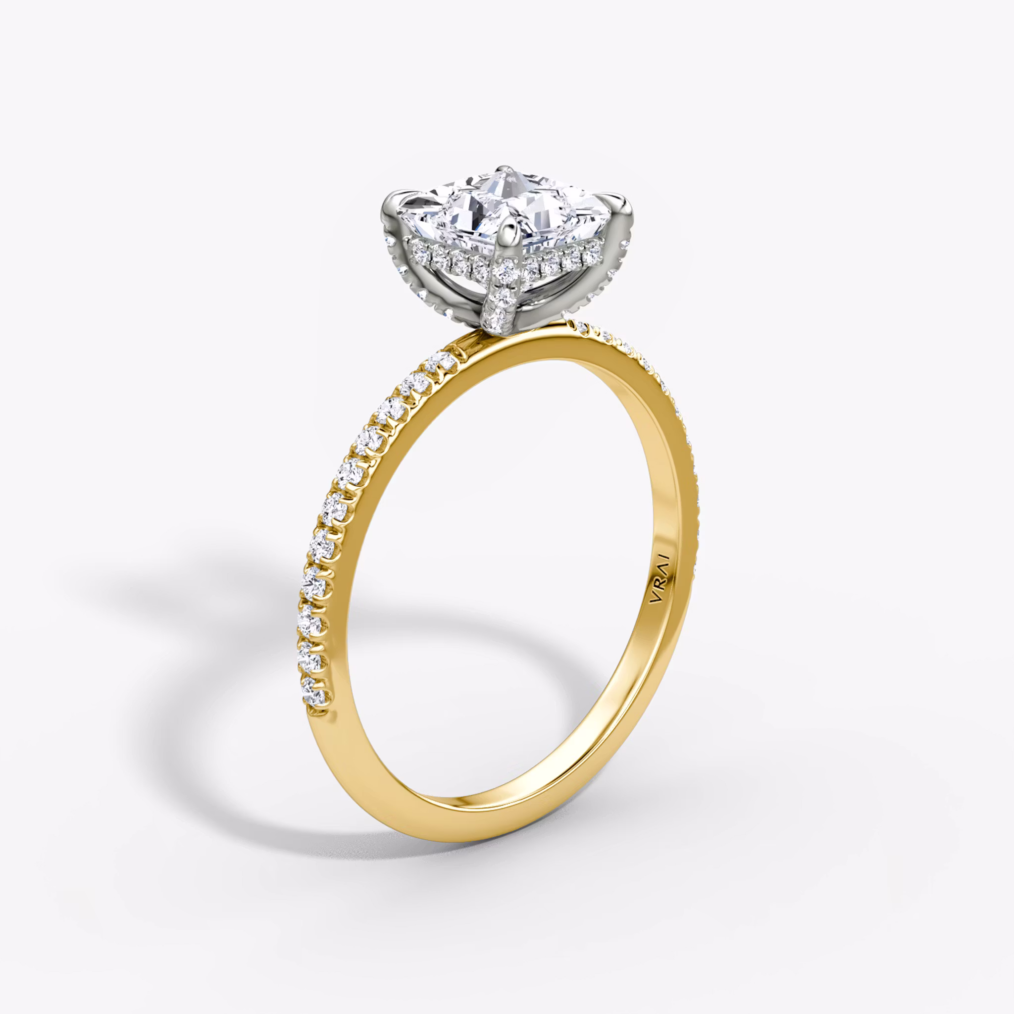 The Classic Hidden Halo Princess | 18K Yellow Gold and Platinum