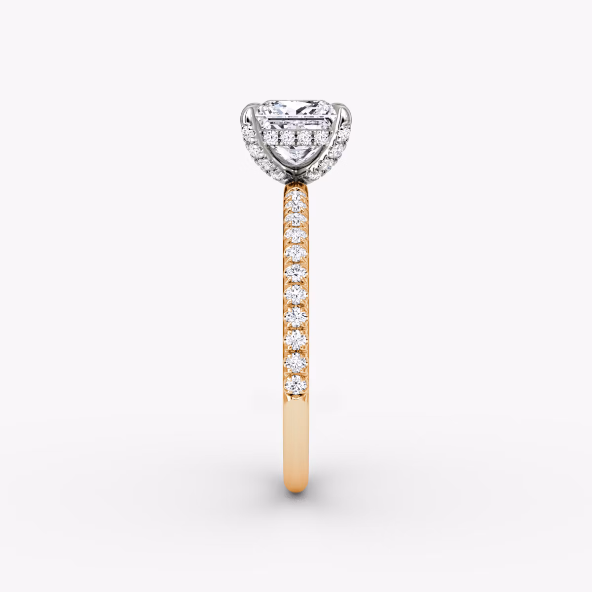The Classic Hidden Halo | Princess | 14k | Rose Gold and Platinum | bandAccent: Pavé | bandWidth: standard | prongStyle: Pavé | diamondOrientation: vertical | caratWeight: other