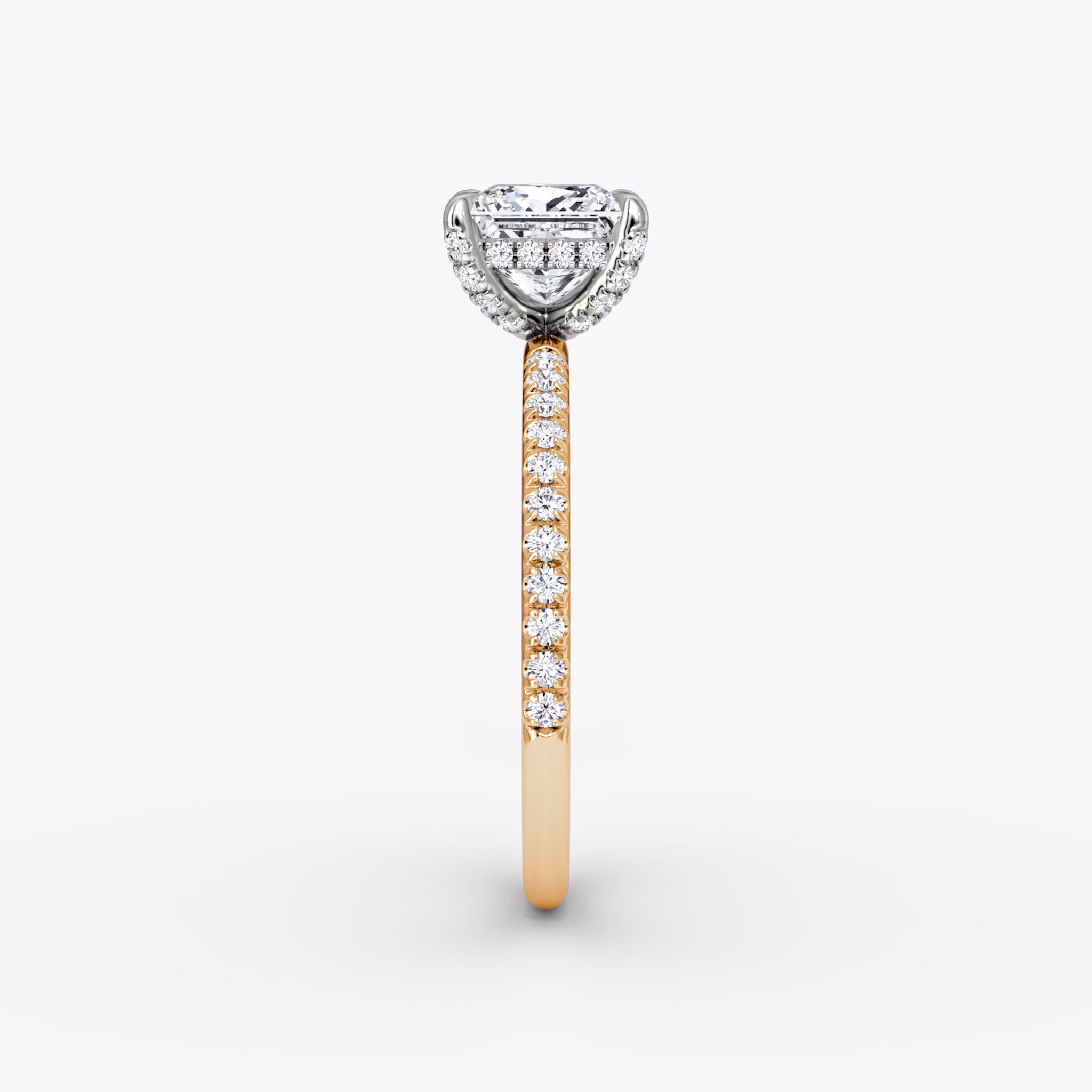 The Classic Hidden Halo | Princess | 14k | Rose Gold and Platinum | bandAccent: Pavé | bandWidth: standard | prongStyle: Pavé | diamondOrientation: vertical | caratWeight: other