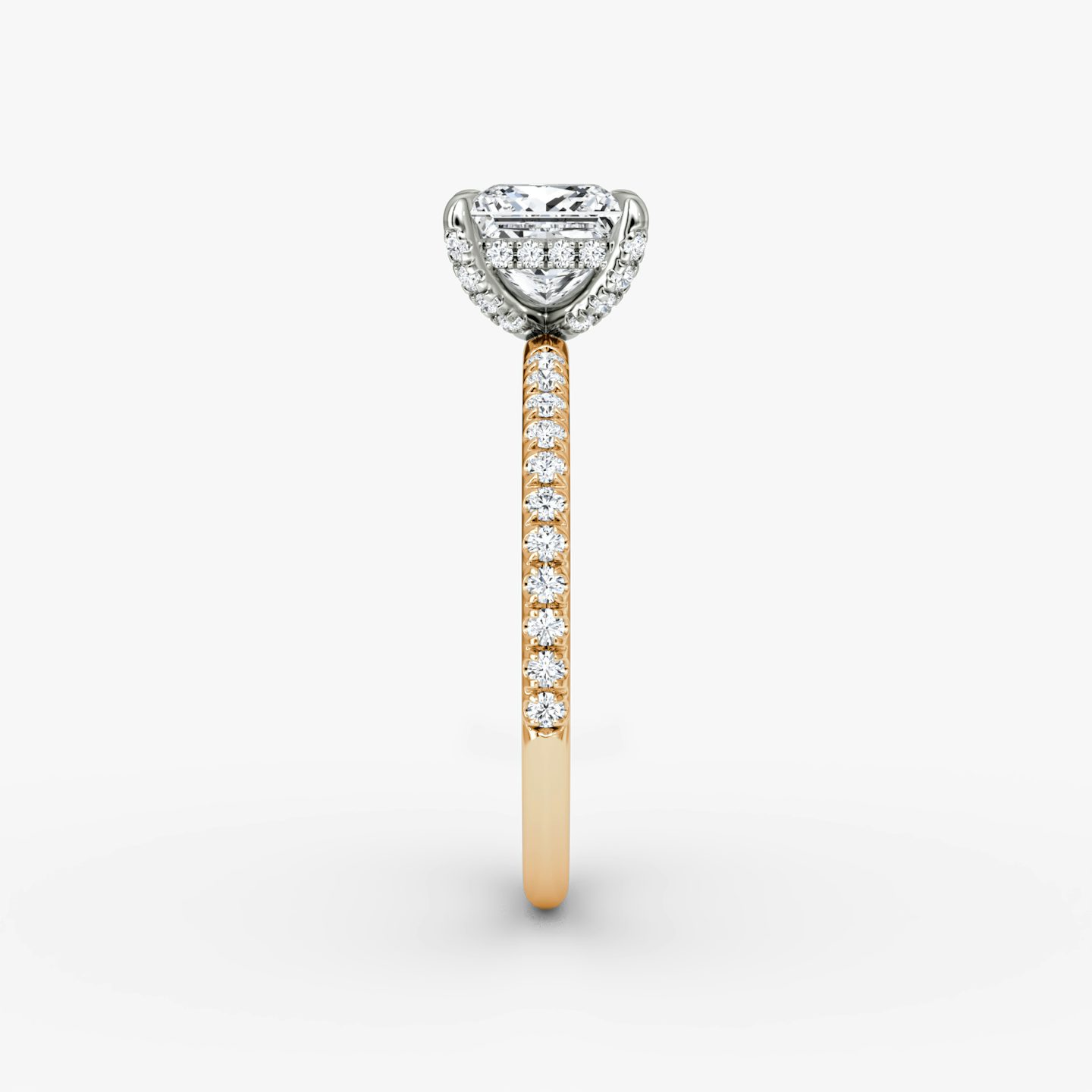The Classic Hidden Halo | Princess | 14k | Rose Gold and Platinum | bandAccent: Pavé | bandWidth: standard | prongStyle: Pavé | diamondOrientation: vertical | caratWeight: other