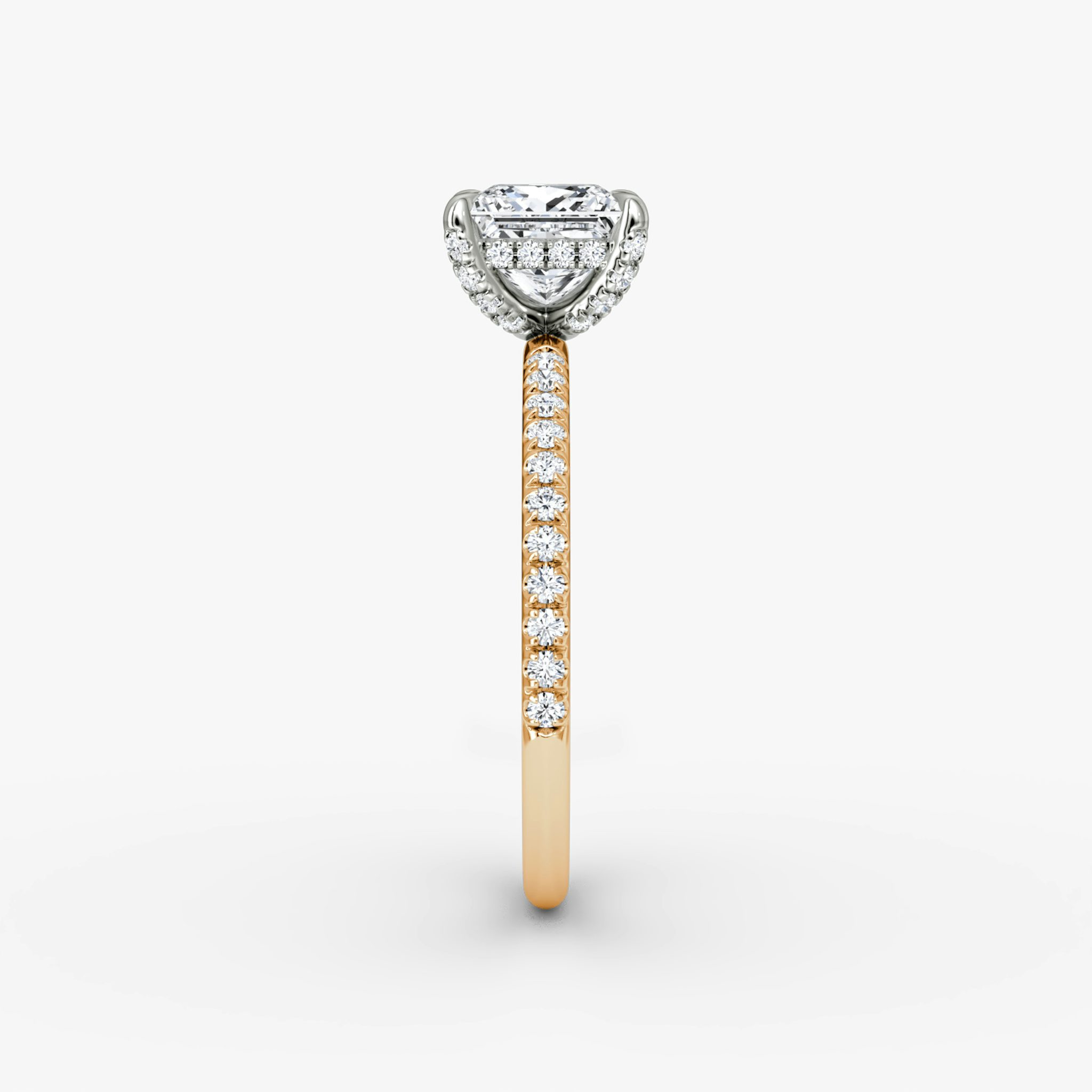 The Classic Hidden Halo | Princess | 14k | Rose Gold and Platinum | bandAccent: Pavé | bandWidth: standard | prongStyle: Pavé | diamondOrientation: vertical | caratWeight: other