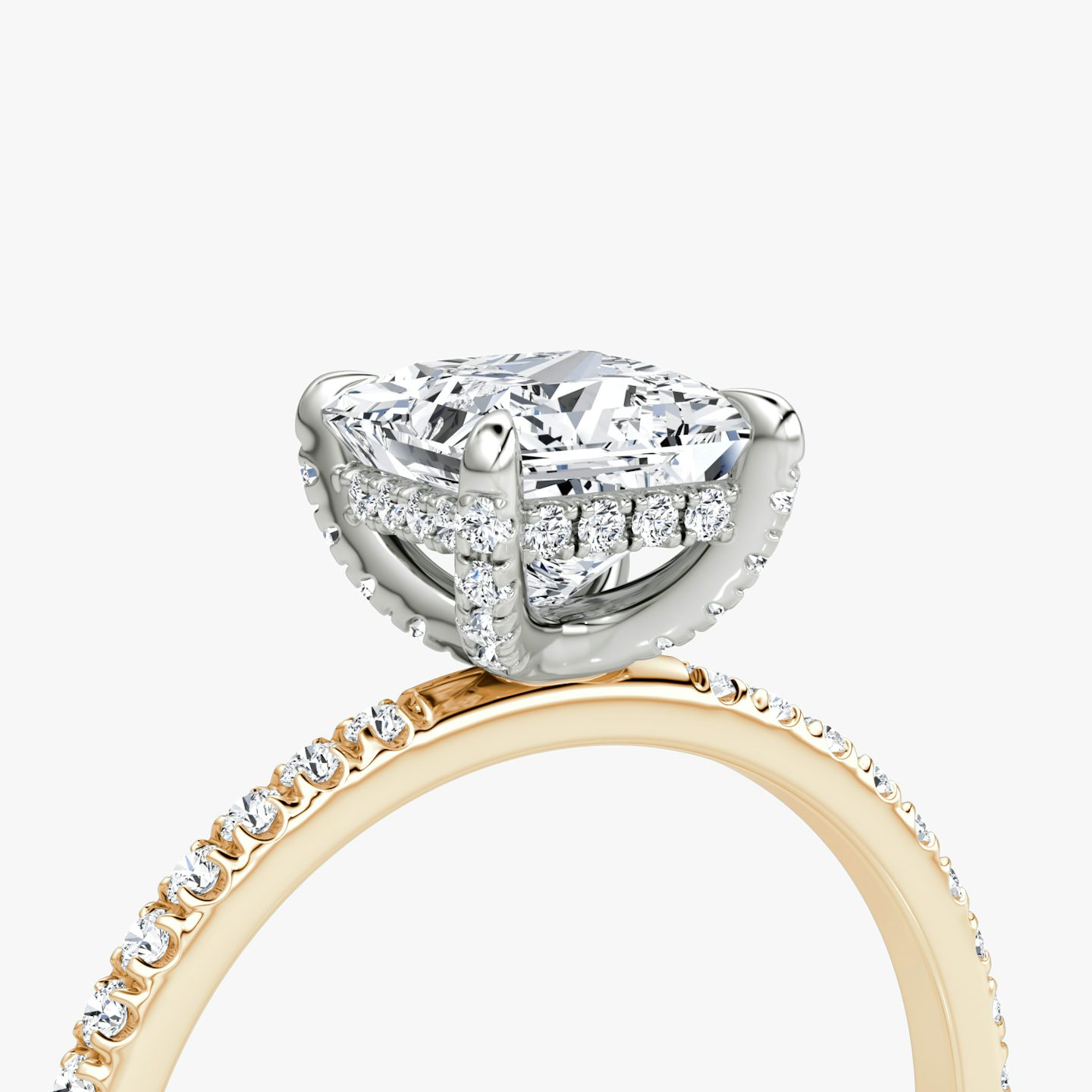 The Classic Hidden Halo | Princess | 14k | Rose Gold and Platinum | bandAccent: Pavé | bandWidth: standard | prongStyle: Pavé | diamondOrientation: vertical | caratWeight: other