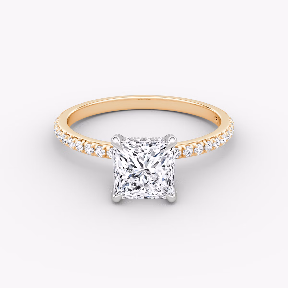 The Classic Hidden Halo | Princess | 14k | Rose Gold and Platinum | bandAccent: Pavé | bandWidth: standard | prongStyle: Pavé | diamondOrientation: vertical | caratWeight: other
