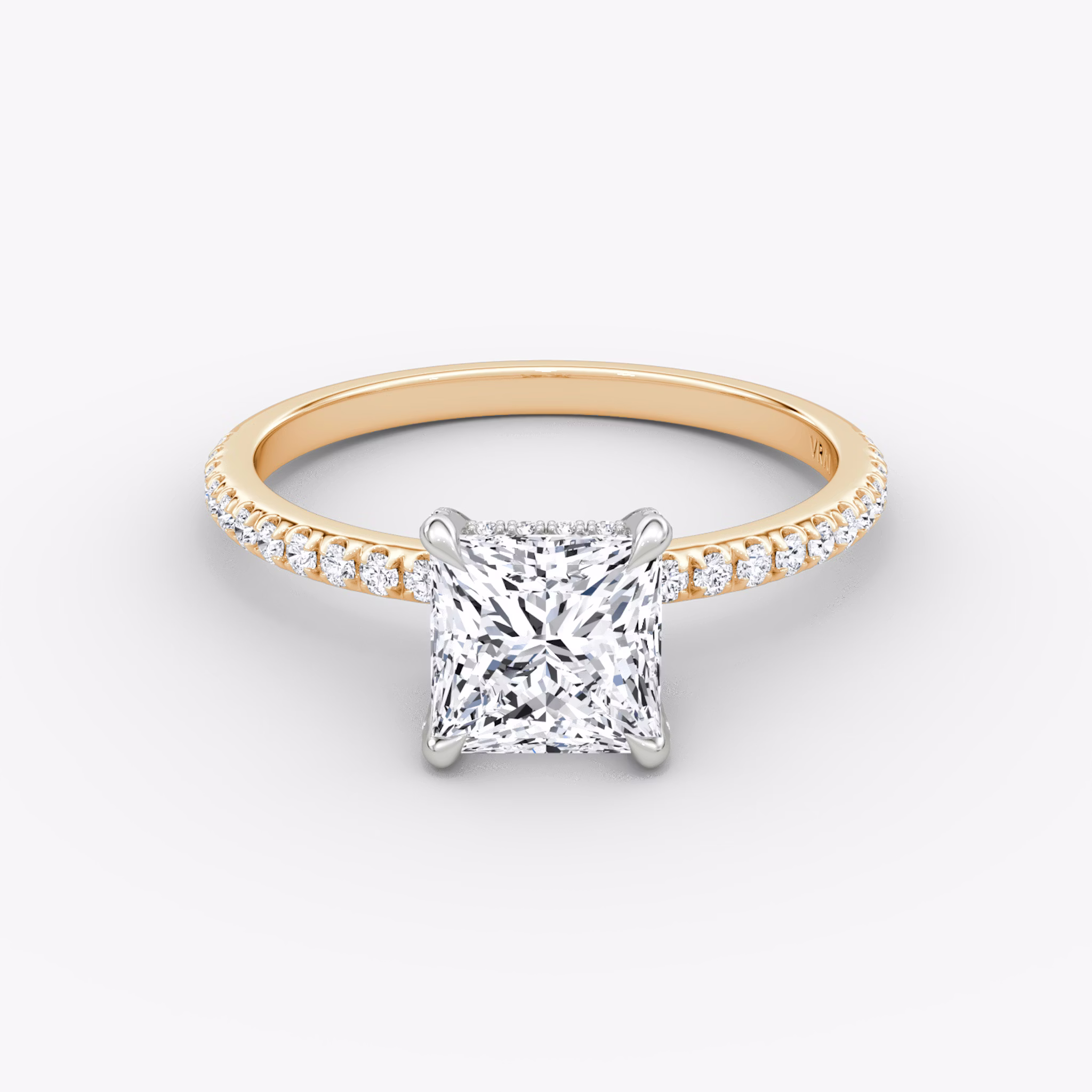 The Classic Hidden Halo | Princess | 14k | Rose Gold and Platinum | bandAccent: Pavé | bandWidth: standard | prongStyle: Pavé | diamondOrientation: vertical | caratWeight: other