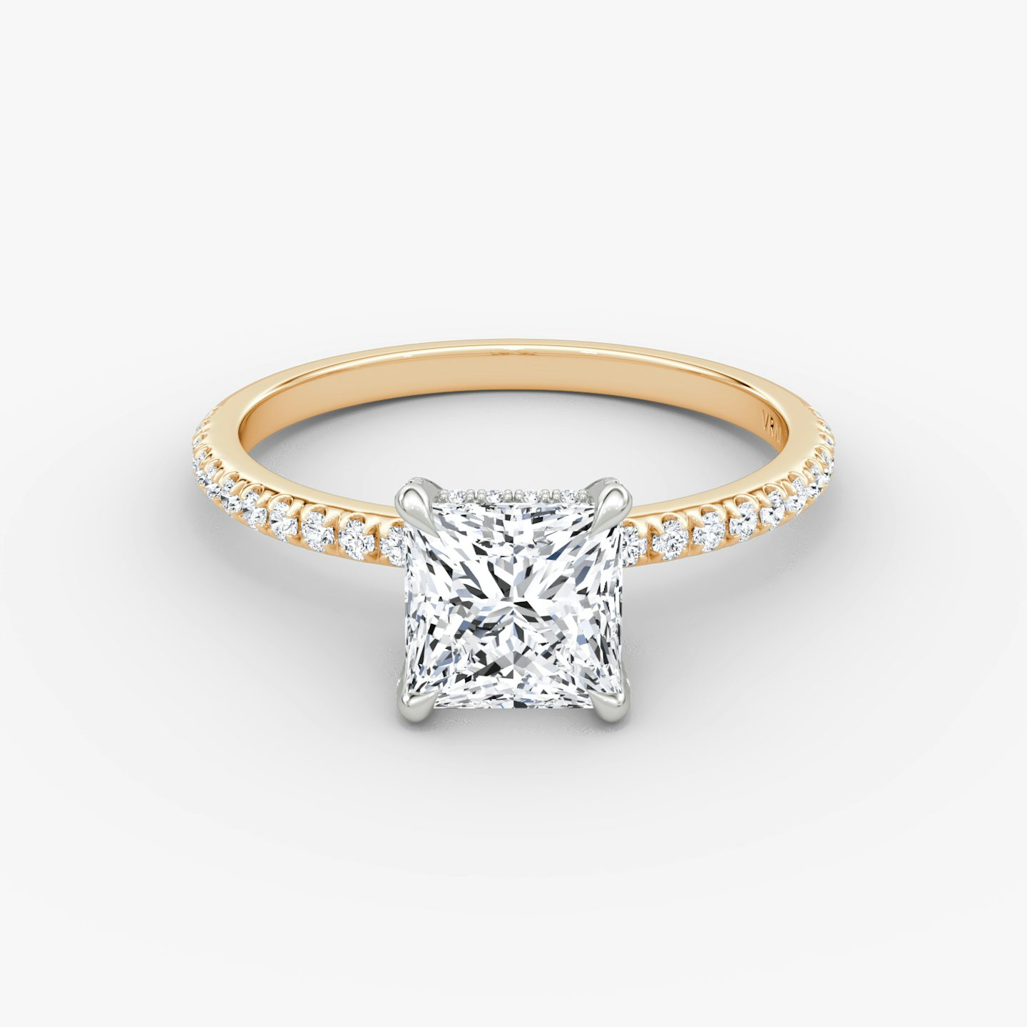 The Classic Hidden Halo | Princess | 14k | Rose Gold and Platinum | bandAccent: Pavé | bandWidth: standard | prongStyle: Pavé | diamondOrientation: vertical | caratWeight: other