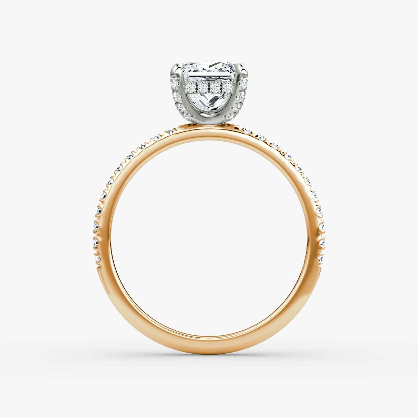 The Classic Hidden Halo | Princess | 14k | Rose Gold and Platinum | bandAccent: Pavé | bandWidth: standard | prongStyle: Pavé | diamondOrientation: vertical | caratWeight: other