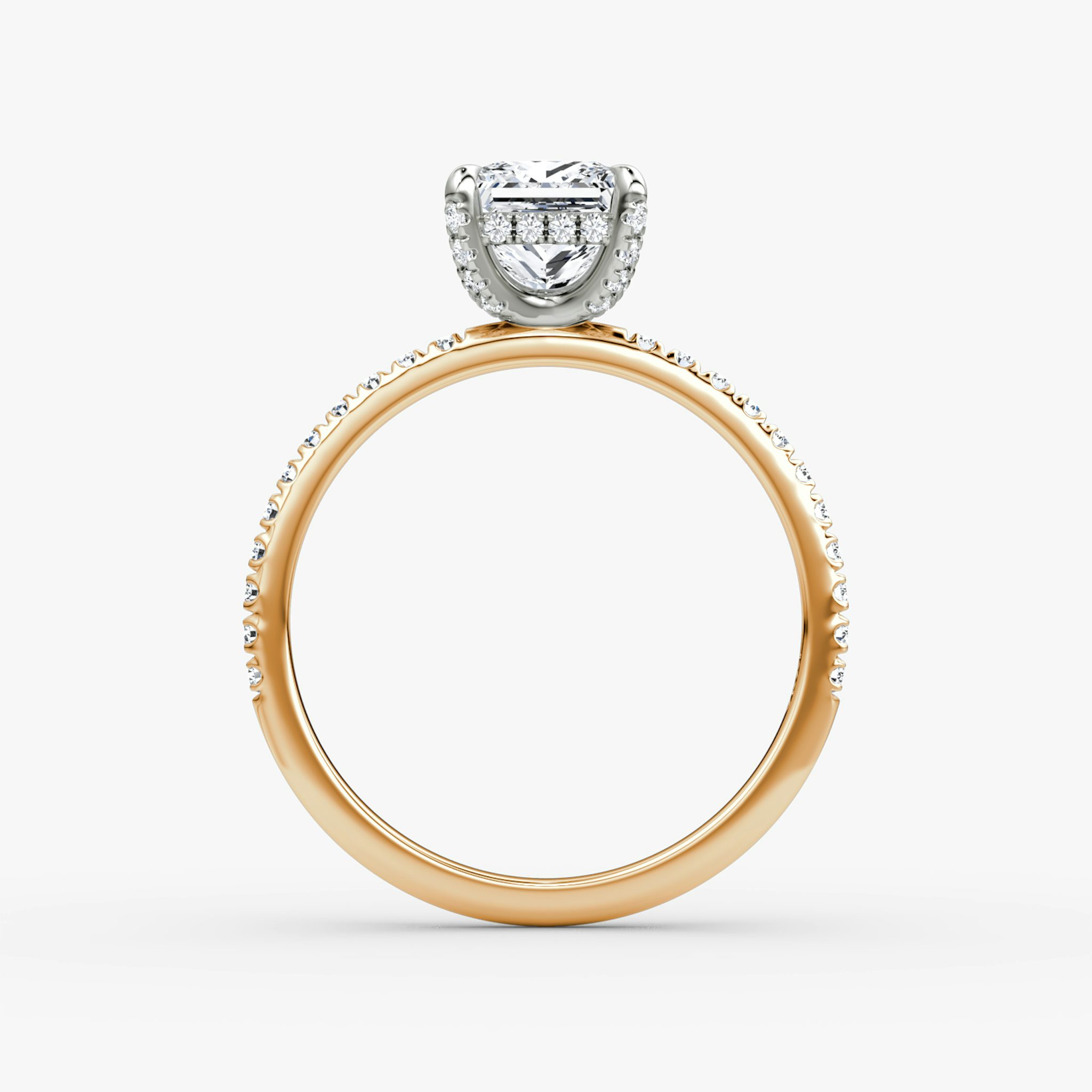 The Classic Hidden Halo | Princess | 14k | Rose Gold and Platinum | bandAccent: Pavé | bandWidth: standard | prongStyle: Pavé | diamondOrientation: vertical | caratWeight: other