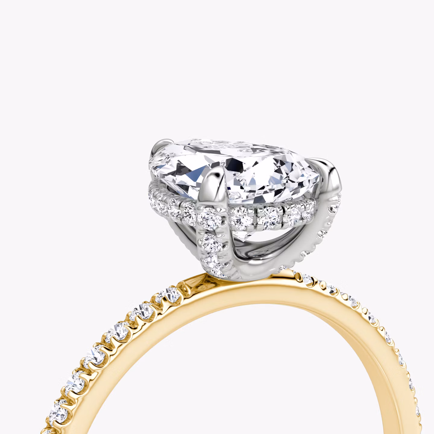 The Classic Hidden Halo | Pear | 18k | Yellow Gold and Platinum | bandAccent: Pavé | bandWidth: standard | prongStyle: Pavé | diamondOrientation: vertical | caratWeight: other
