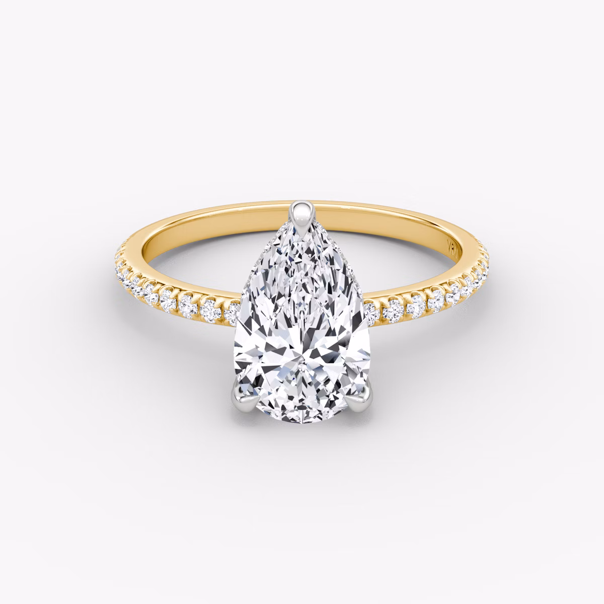 The Classic Hidden Halo | Pear | 18k | Yellow Gold and Platinum | bandAccent: Pavé | bandWidth: standard | prongStyle: Pavé | diamondOrientation: vertical | caratWeight: other