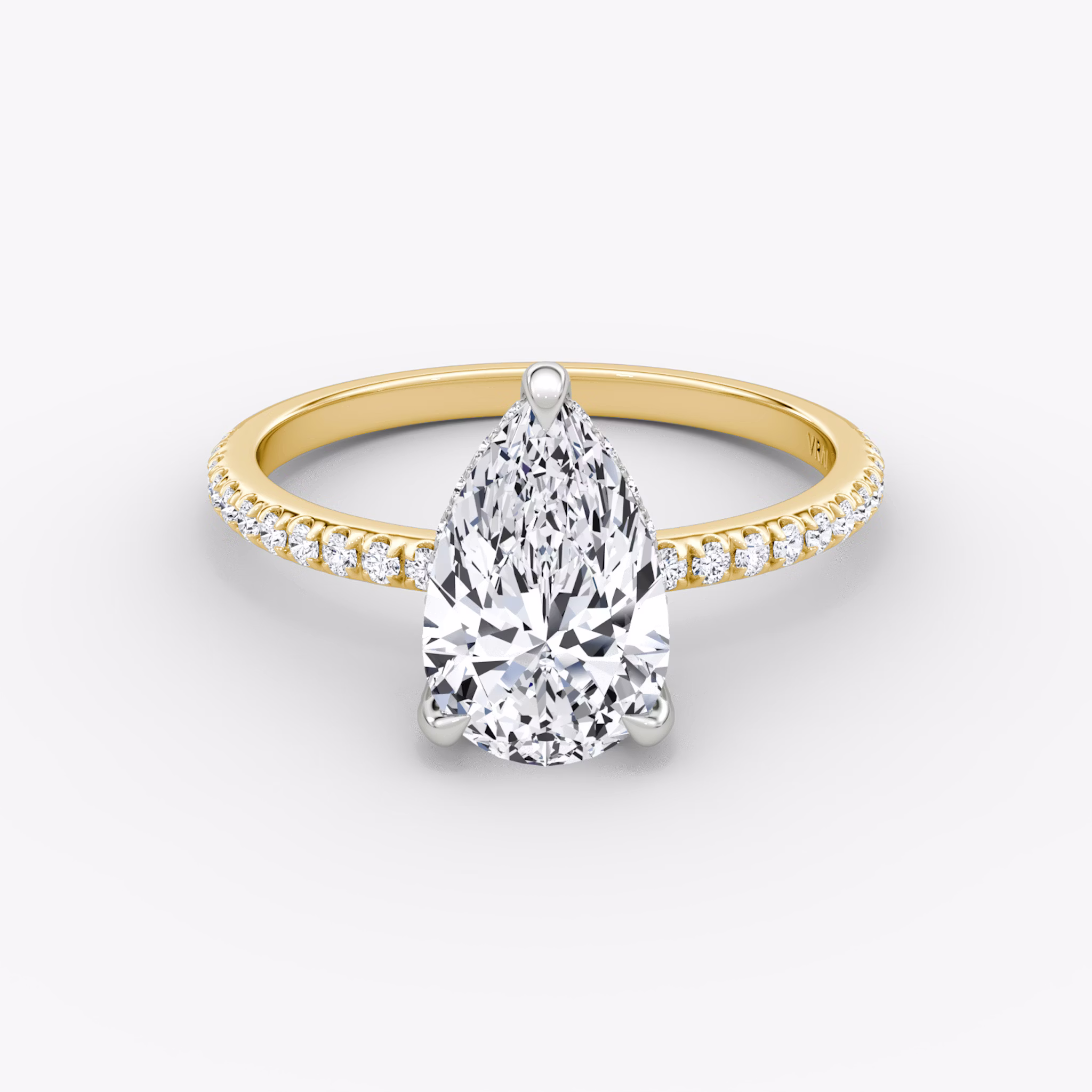 The Classic Hidden Halo | Pear | 18k | Yellow Gold and Platinum | bandAccent: Pavé | bandWidth: standard | prongStyle: Pavé | diamondOrientation: vertical | caratWeight: other