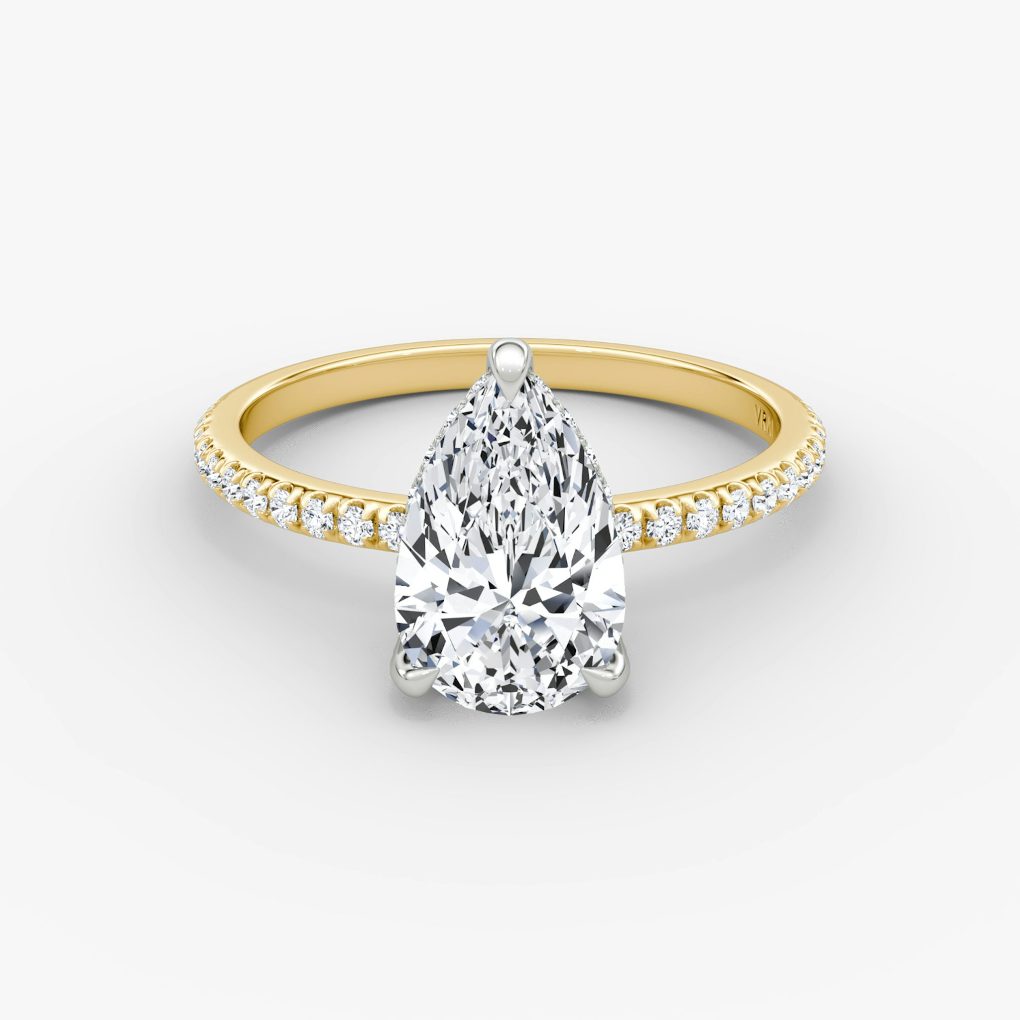 The Classic Hidden Halo | Pear | 18k | Yellow Gold and Platinum | bandAccent: Pavé | bandWidth: standard | prongStyle: Pavé | diamondOrientation: vertical | caratWeight: other