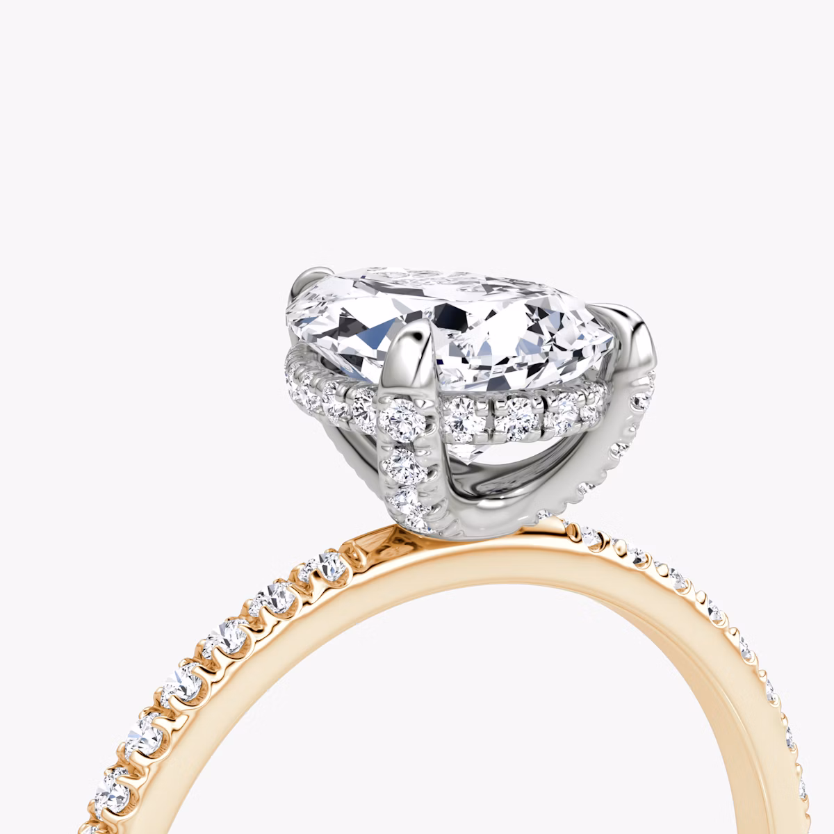 The Classic Hidden Halo | Pear | 14k | Rose Gold and Platinum | bandAccent: Pavé | bandWidth: standard | prongStyle: Pavé | diamondOrientation: vertical | caratWeight: other