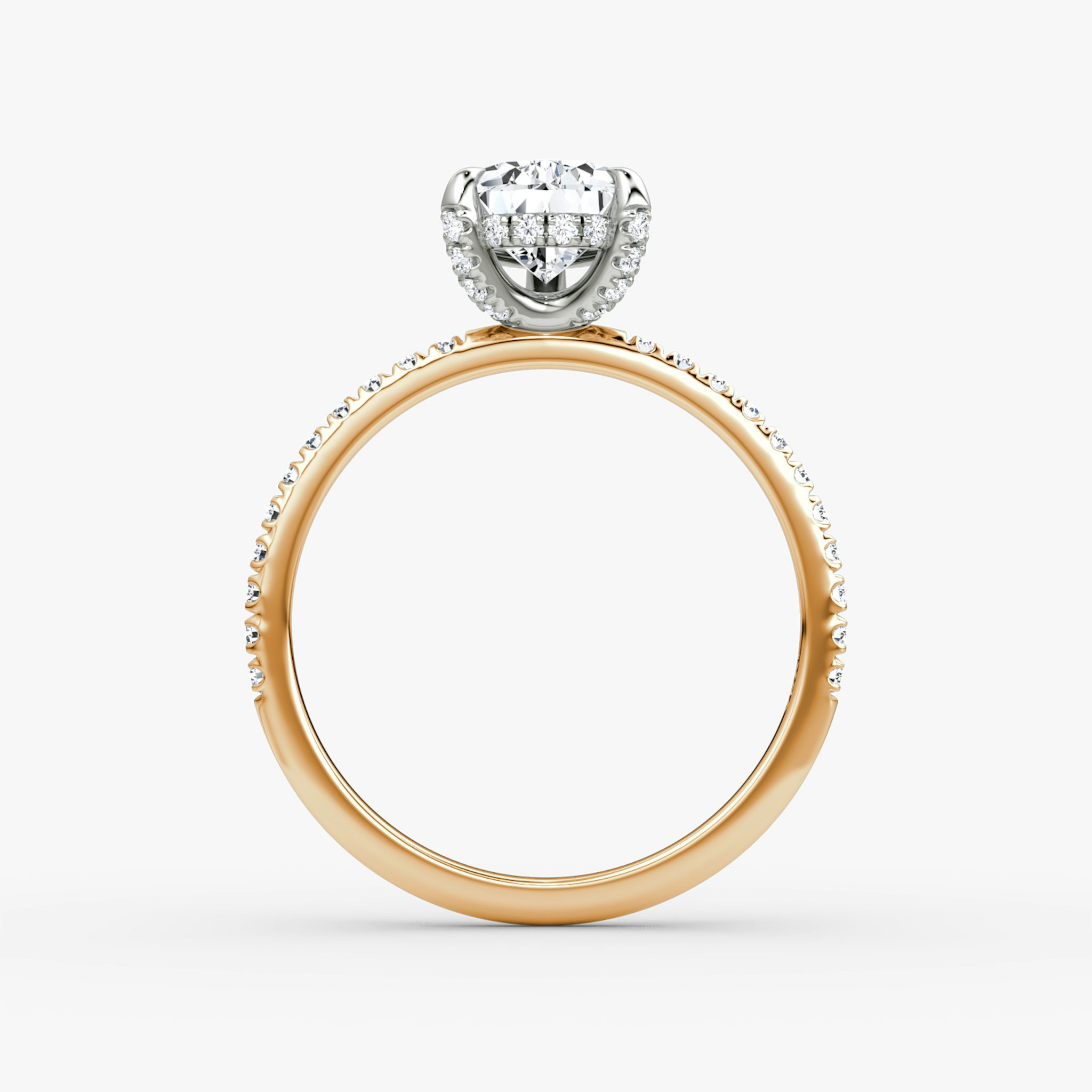 The Classic Hidden Halo | Pear | 14k | Rose Gold and Platinum | bandAccent: Pavé | bandWidth: standard | prongStyle: Pavé | diamondOrientation: vertical | caratWeight: other