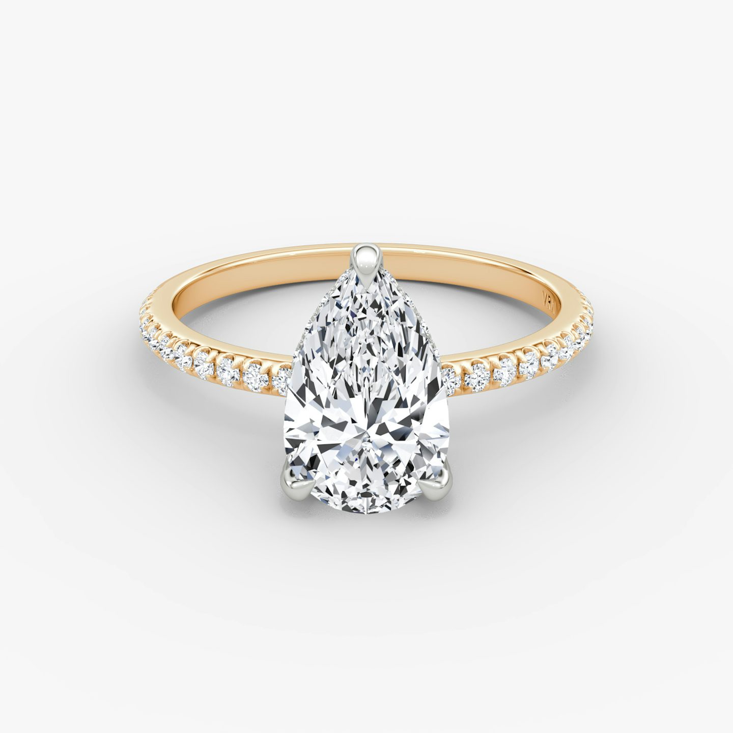 The Classic Hidden Halo | Pear | 14k | Rose Gold and Platinum | bandAccent: Pavé | bandWidth: standard | prongStyle: Pavé | diamondOrientation: vertical | caratWeight: other