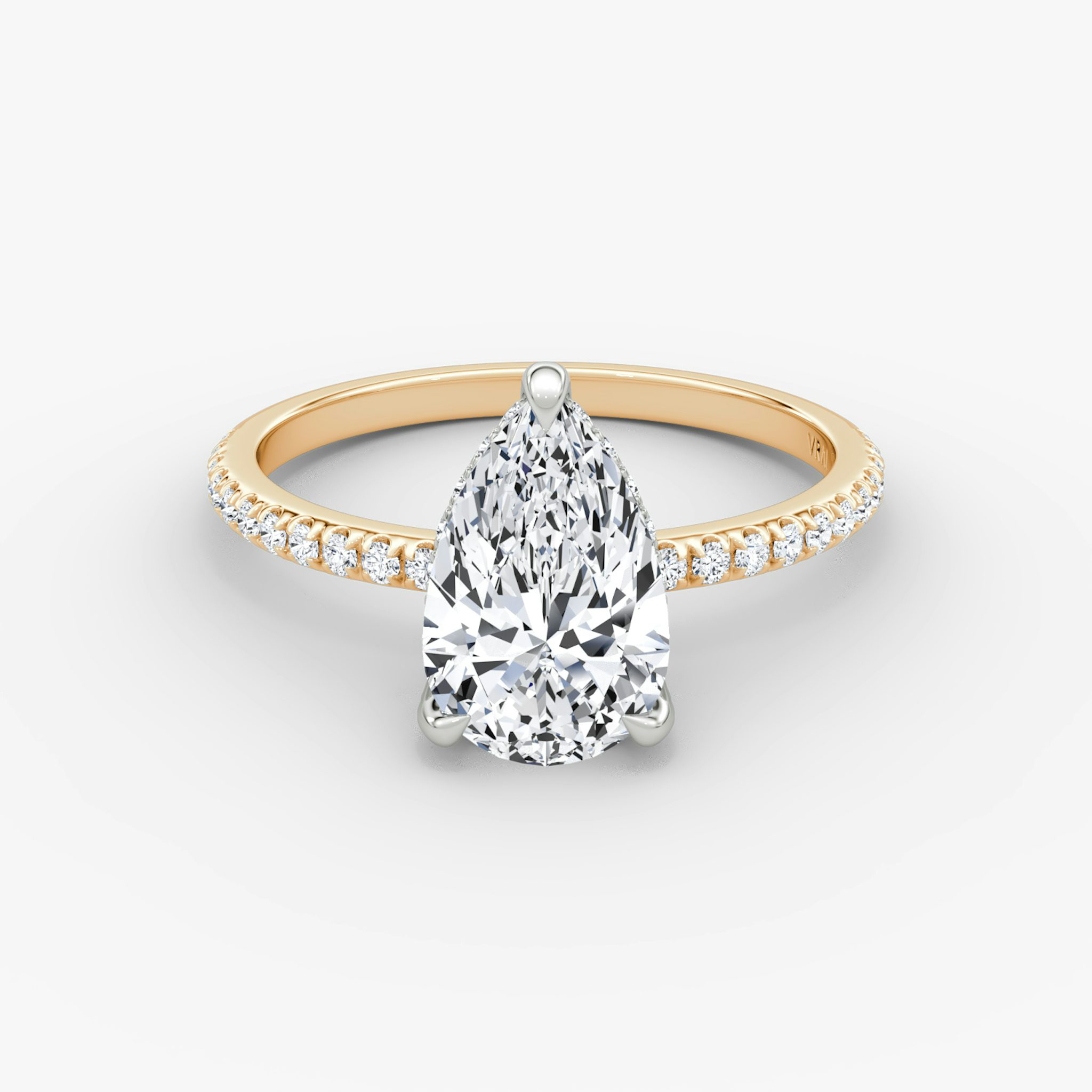 The Classic Hidden Halo | Pear | 14k | Rose Gold and Platinum | bandAccent: Pavé | bandWidth: standard | prongStyle: Pavé | diamondOrientation: vertical | caratWeight: other