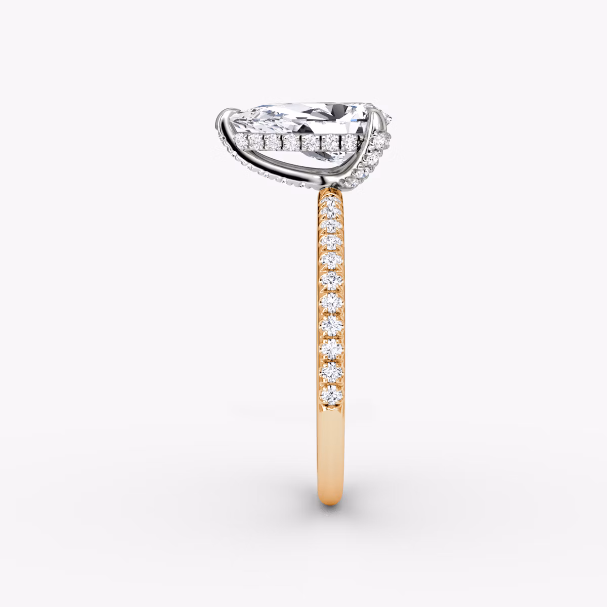 The Classic Hidden Halo | Pear | 14k | Rose Gold and Platinum | bandAccent: Pavé | bandWidth: standard | prongStyle: Pavé | diamondOrientation: vertical | caratWeight: other