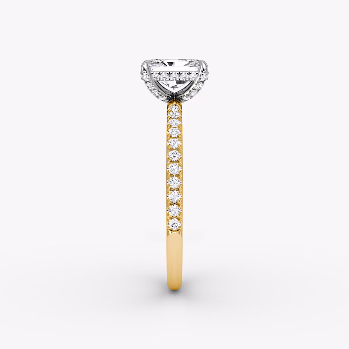 The Classic Hidden Halo | Radiant | 18k | Yellow Gold and Platinum | bandAccent: Pavé | bandWidth: standard | prongStyle: Pavé | diamondOrientation: vertical | caratWeight: other