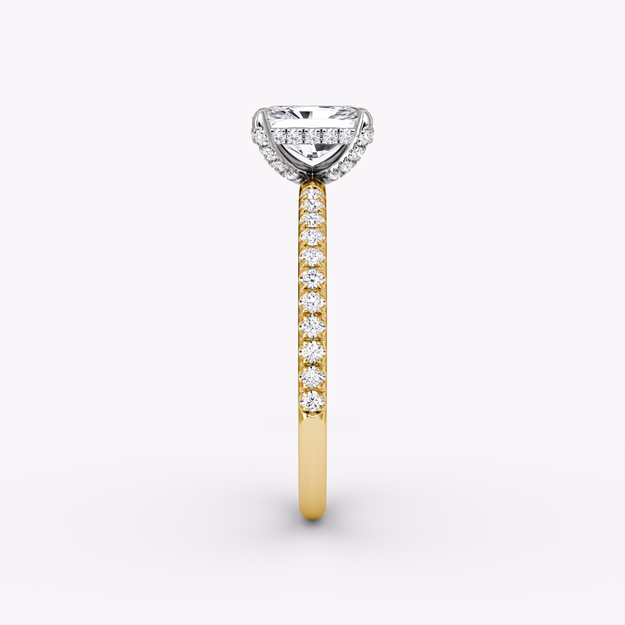 The Classic Hidden Halo | Radiant | 18k | Yellow Gold and Platinum | bandAccent: Pavé | bandWidth: standard | prongStyle: Pavé | diamondOrientation: vertical | caratWeight: other