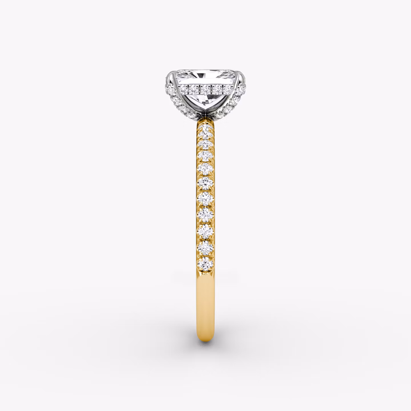 The Classic Hidden Halo | Radiant | 18k | Yellow Gold and Platinum | bandAccent: Pavé | bandWidth: standard | prongStyle: Pavé | diamondOrientation: vertical | caratWeight: other