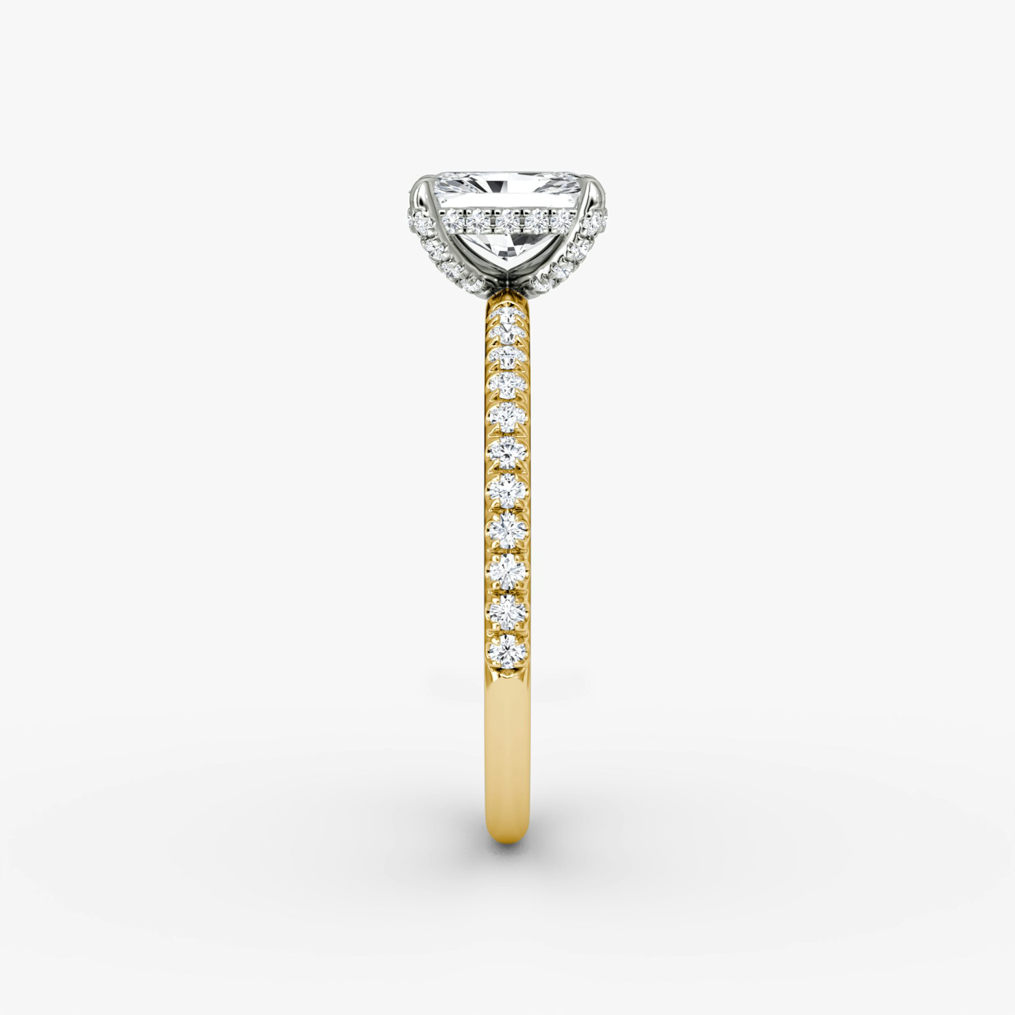 The Classic Hidden Halo | Radiant | 18k | Yellow Gold and Platinum | bandAccent: Pavé | bandWidth: standard | prongStyle: Pavé | diamondOrientation: vertical | caratWeight: other