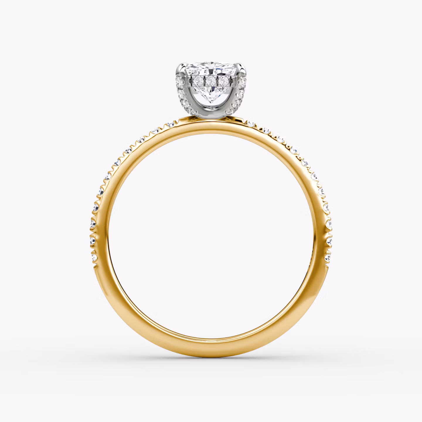 The Classic Hidden Halo | Radiant | 18k | Yellow Gold and Platinum | bandAccent: Pavé | bandWidth: standard | prongStyle: Pavé | diamondOrientation: vertical | caratWeight: other