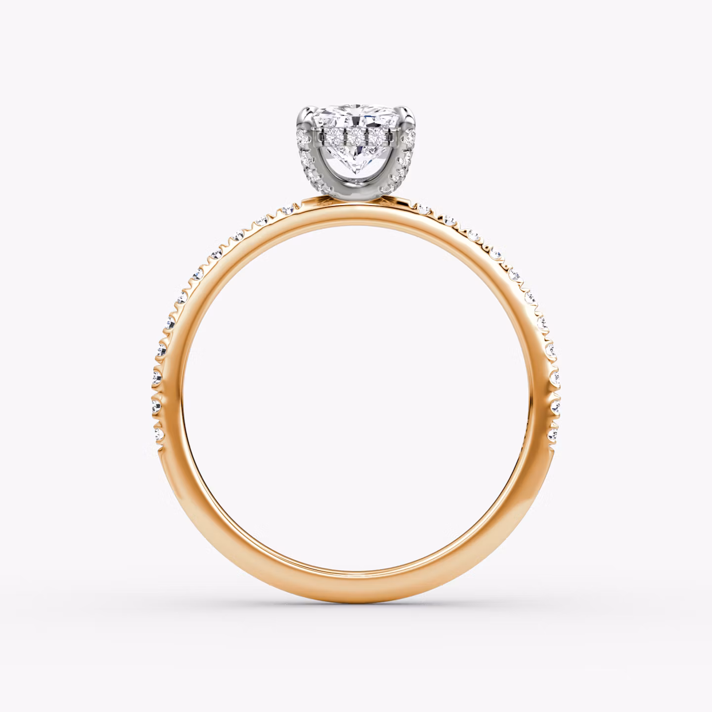 The Classic Hidden Halo | Radiant | 14k | Rose Gold and Platinum | bandAccent: Pavé | bandWidth: standard | prongStyle: Pavé | diamondOrientation: vertical | caratWeight: other