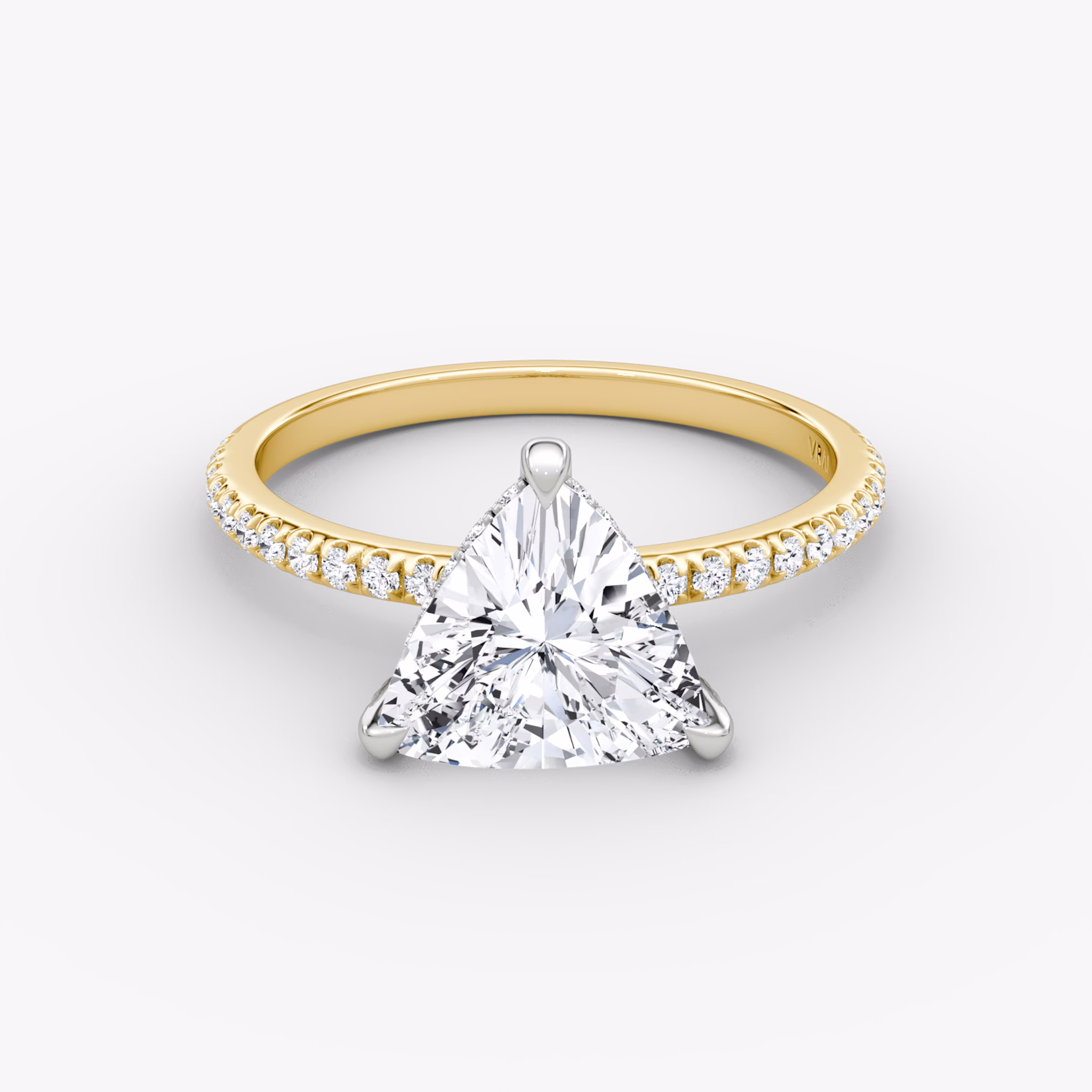 The Classic Hidden Halo | Trillion | 18k | Yellow Gold and Platinum | bandAccent: Pavé | bandWidth: standard | prongStyle: Pavé | diamondOrientation: vertical | caratWeight: other
