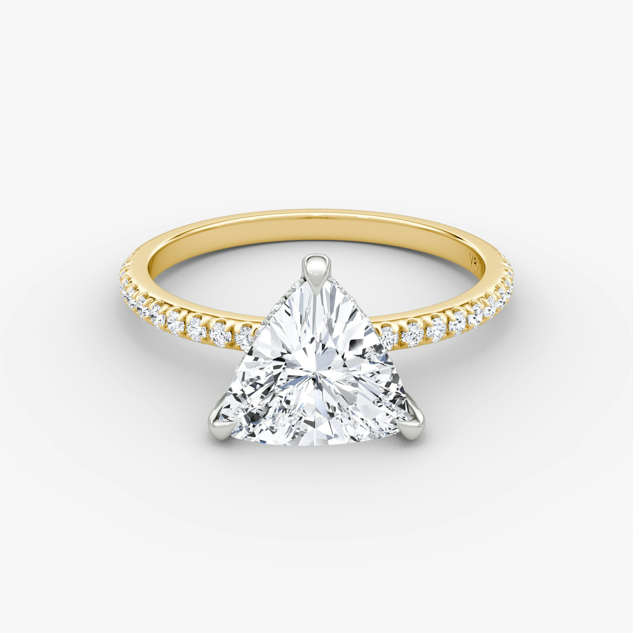 The Classic Hidden Halo | Trillion | 18k | Yellow Gold and Platinum | bandAccent: Pavé | bandWidth: standard | prongStyle: Pavé | diamondOrientation: vertical | caratWeight: other