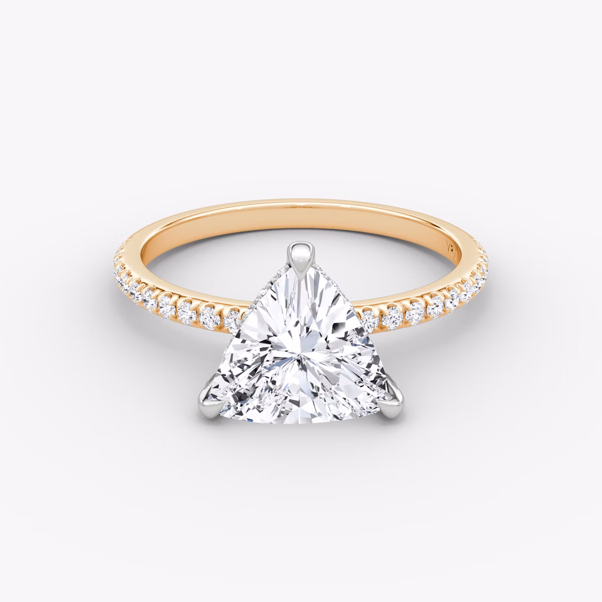 The Classic Hidden Halo | Trillion | 14k | Rose Gold and Platinum | bandAccent: Pavé | bandWidth: standard | prongStyle: Pavé | diamondOrientation: vertical | caratWeight: other