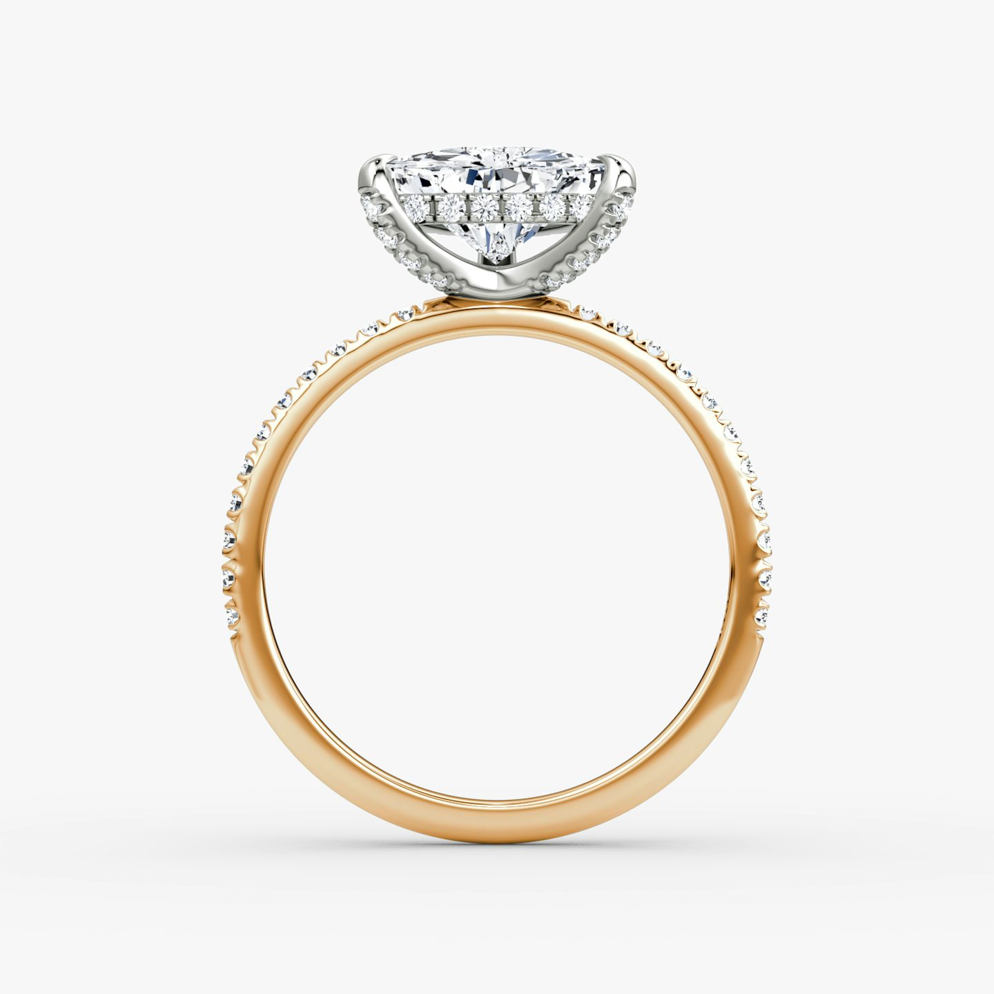 The Classic Hidden Halo | Trillion | 14k | Rose Gold and Platinum | bandAccent: Pavé | bandWidth: standard | prongStyle: Pavé | diamondOrientation: vertical | caratWeight: other