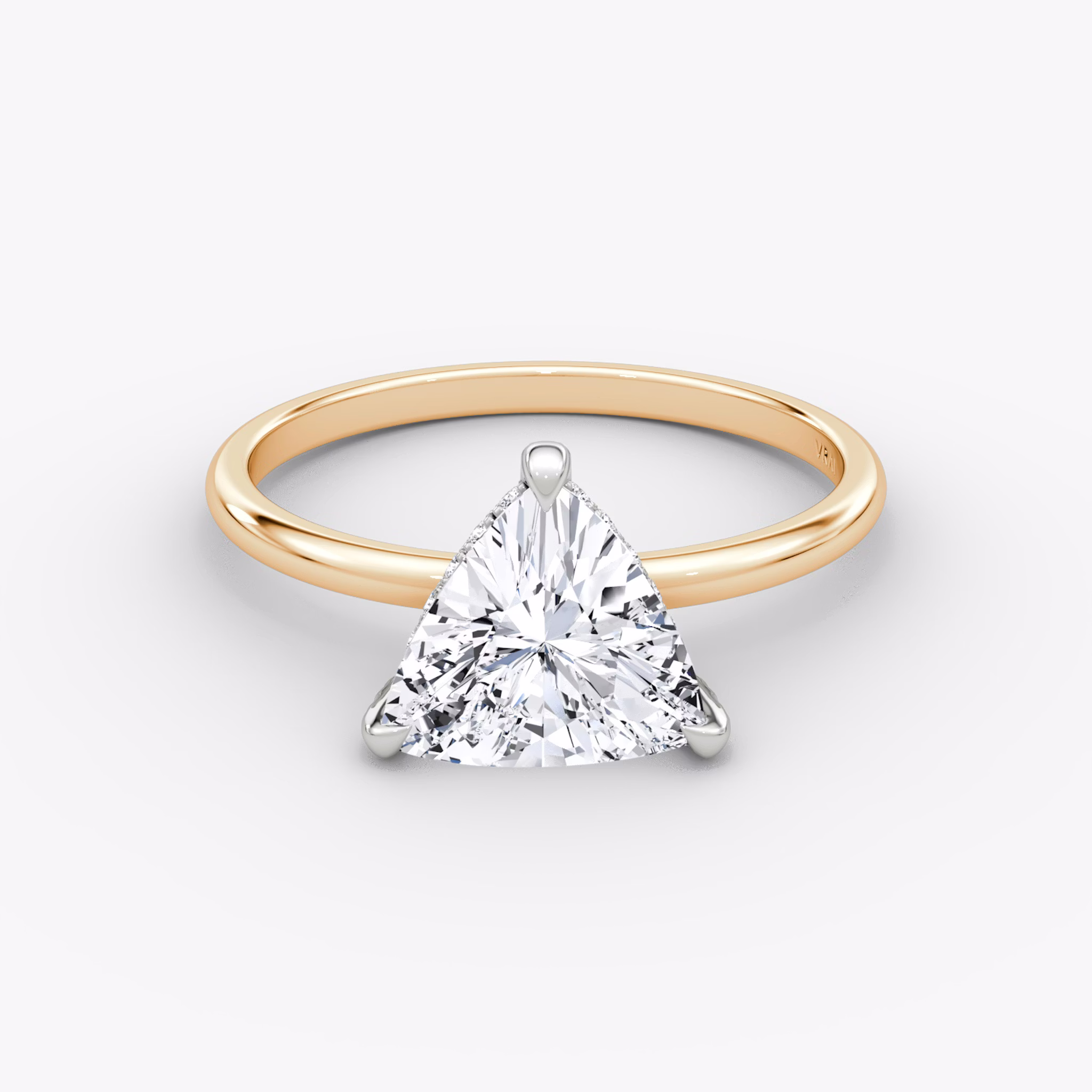 The Classic Hidden Halo | Trillion | 14k | Rose Gold and Platinum | bandAccent: Plain | bandWidth: standard | prongStyle: Pavé | diamondOrientation: vertical | caratWeight: other