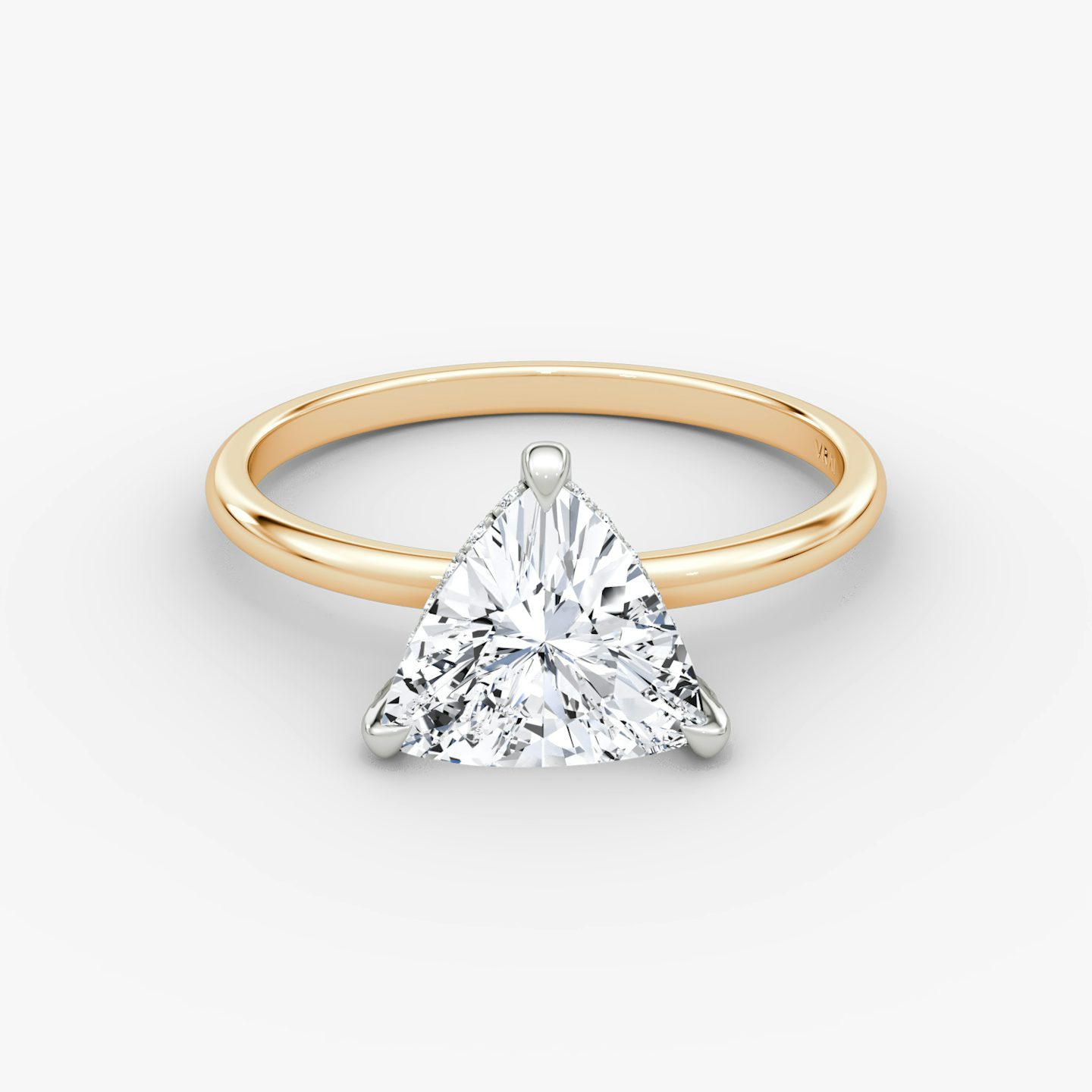 The Classic Hidden Halo | Trillion | 14k | Rose Gold and Platinum | bandAccent: Plain | bandWidth: standard | prongStyle: Pavé | diamondOrientation: vertical | caratWeight: other