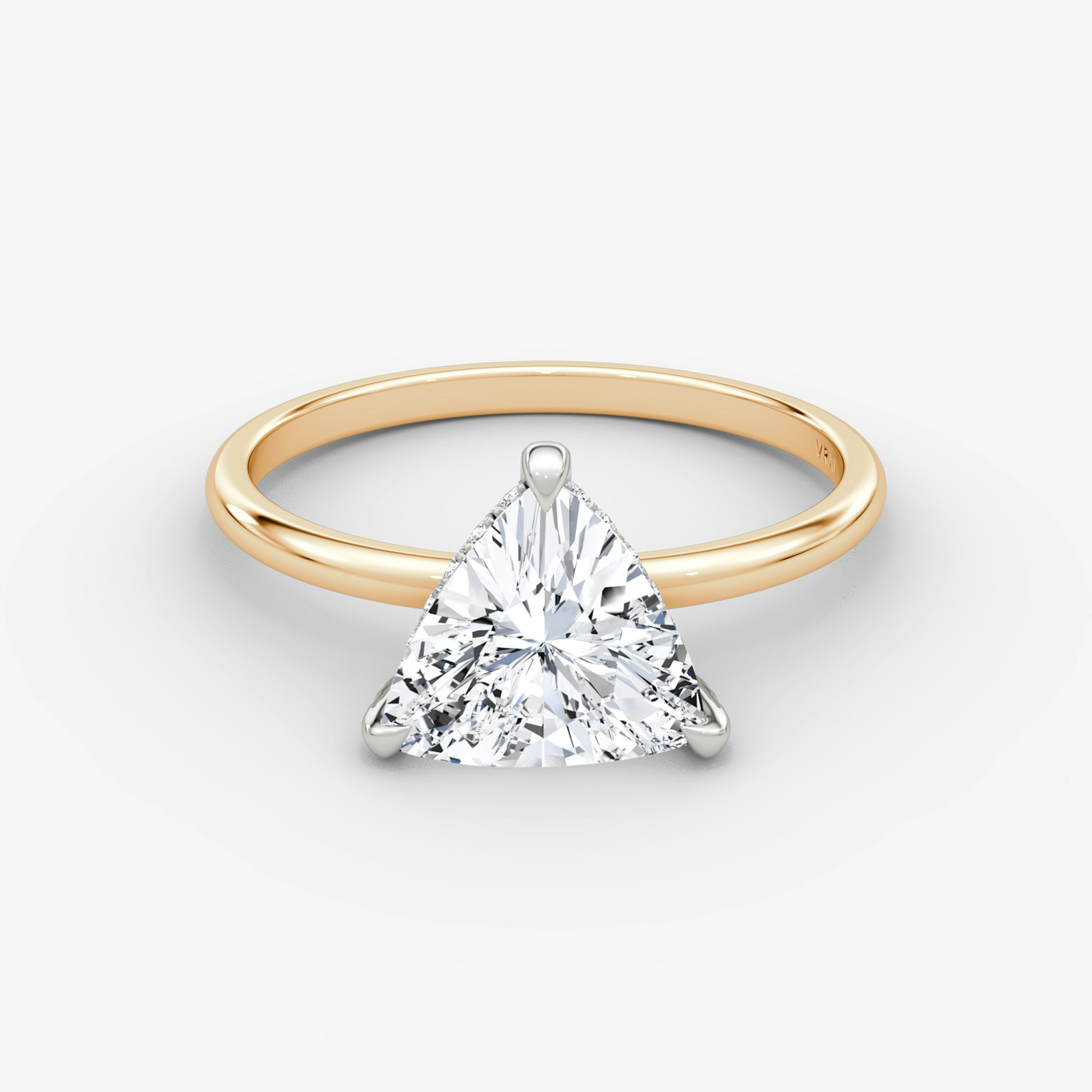 The Classic Hidden Halo | Trillion | 14k | Rose Gold and Platinum | bandAccent: Plain | bandWidth: standard | prongStyle: Pavé | diamondOrientation: vertical | caratWeight: other