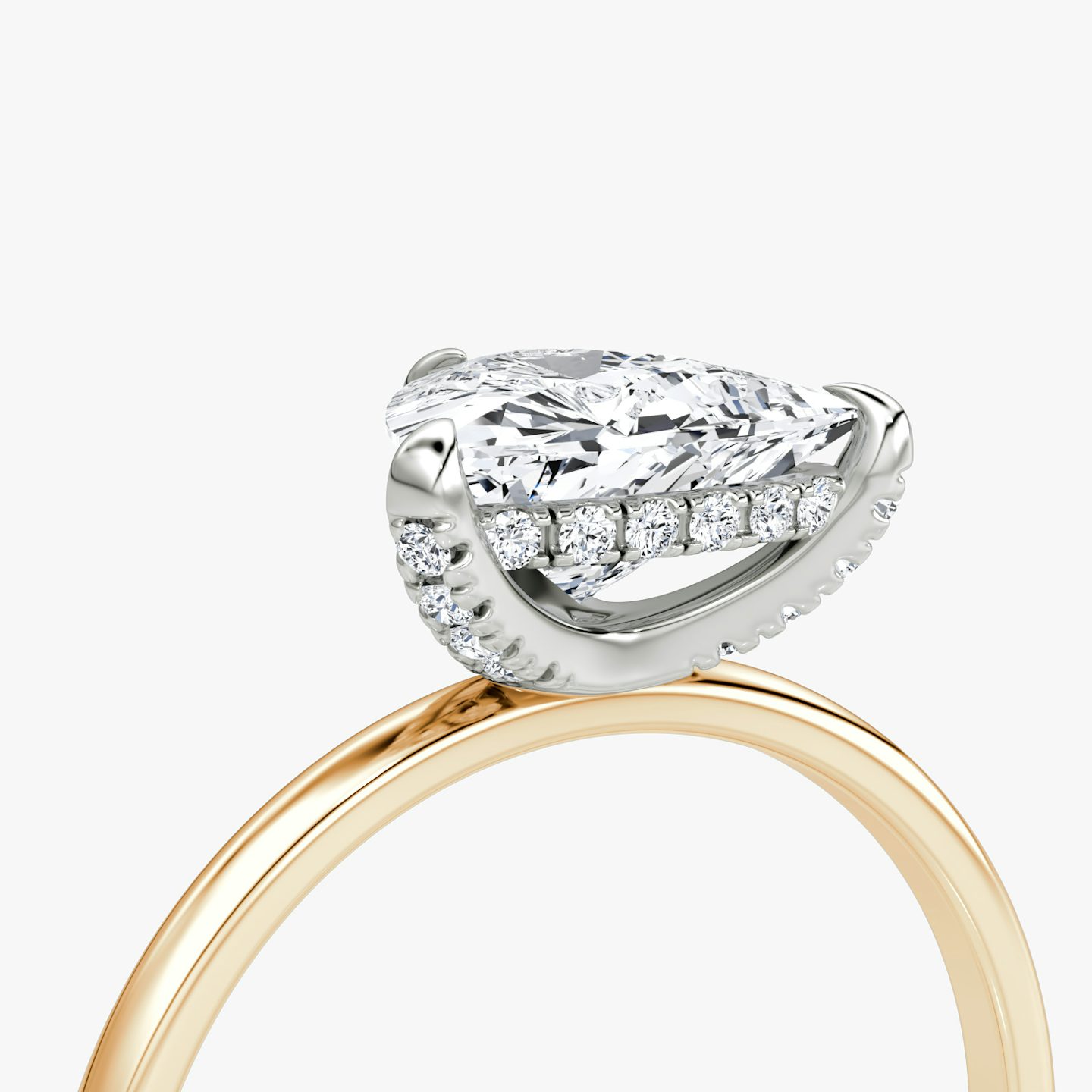 The Classic Hidden Halo | Trillion | 14k | Rose Gold and Platinum | bandAccent: Plain | bandWidth: standard | prongStyle: Pavé | diamondOrientation: vertical | caratWeight: other