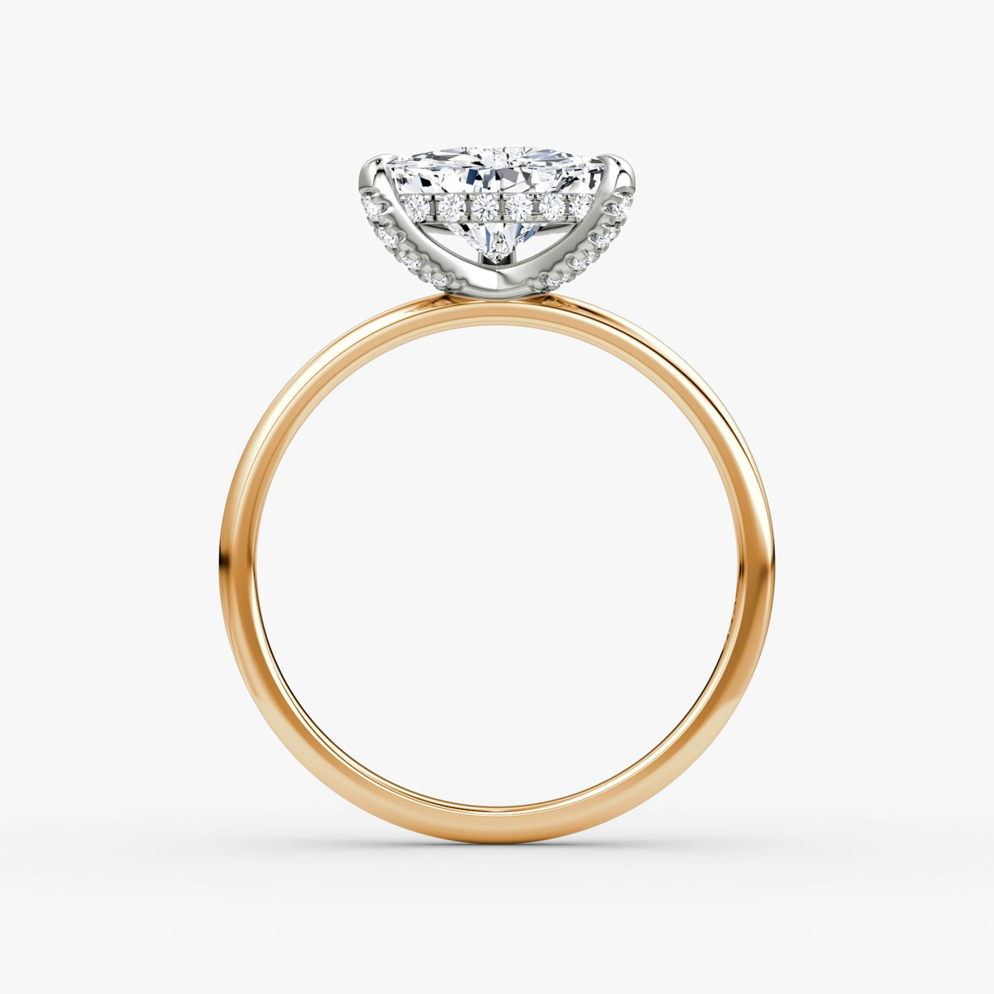 The Classic Hidden Halo | Trillion | 14k | Rose Gold and Platinum | bandAccent: Plain | bandWidth: standard | prongStyle: Pavé | diamondOrientation: vertical | caratWeight: other