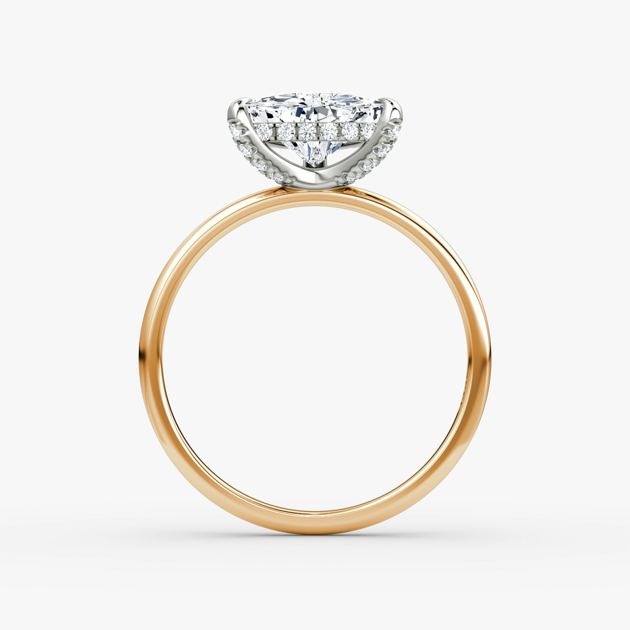 The Classic Hidden Halo | Trillion | 14k | Rose Gold and Platinum | bandAccent: Plain | bandWidth: standard | prongStyle: Pavé | diamondOrientation: vertical | caratWeight: other