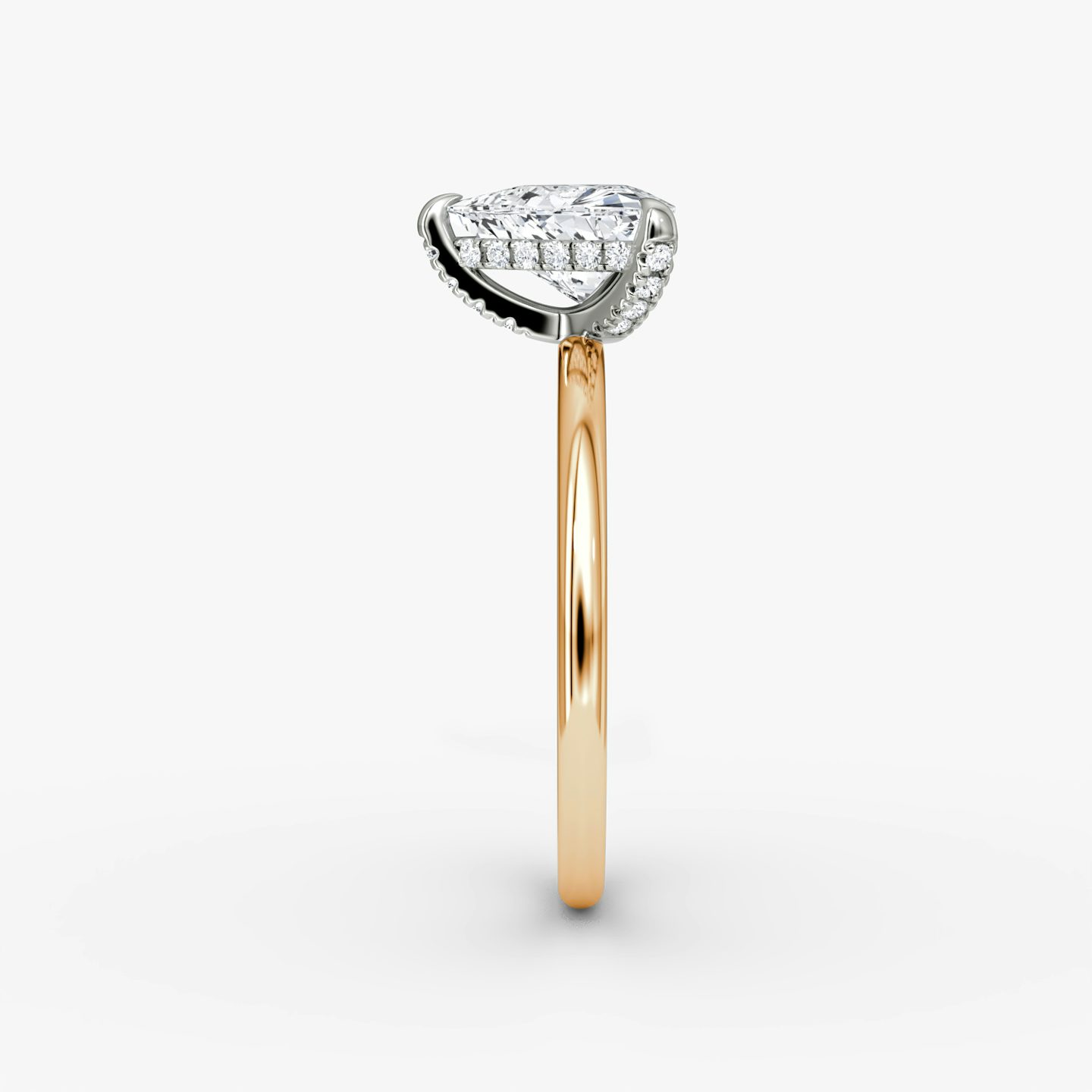 The Classic Hidden Halo | Trillion | 14k | Rose Gold and Platinum | bandAccent: Plain | bandWidth: standard | prongStyle: Pavé | diamondOrientation: vertical | caratWeight: other