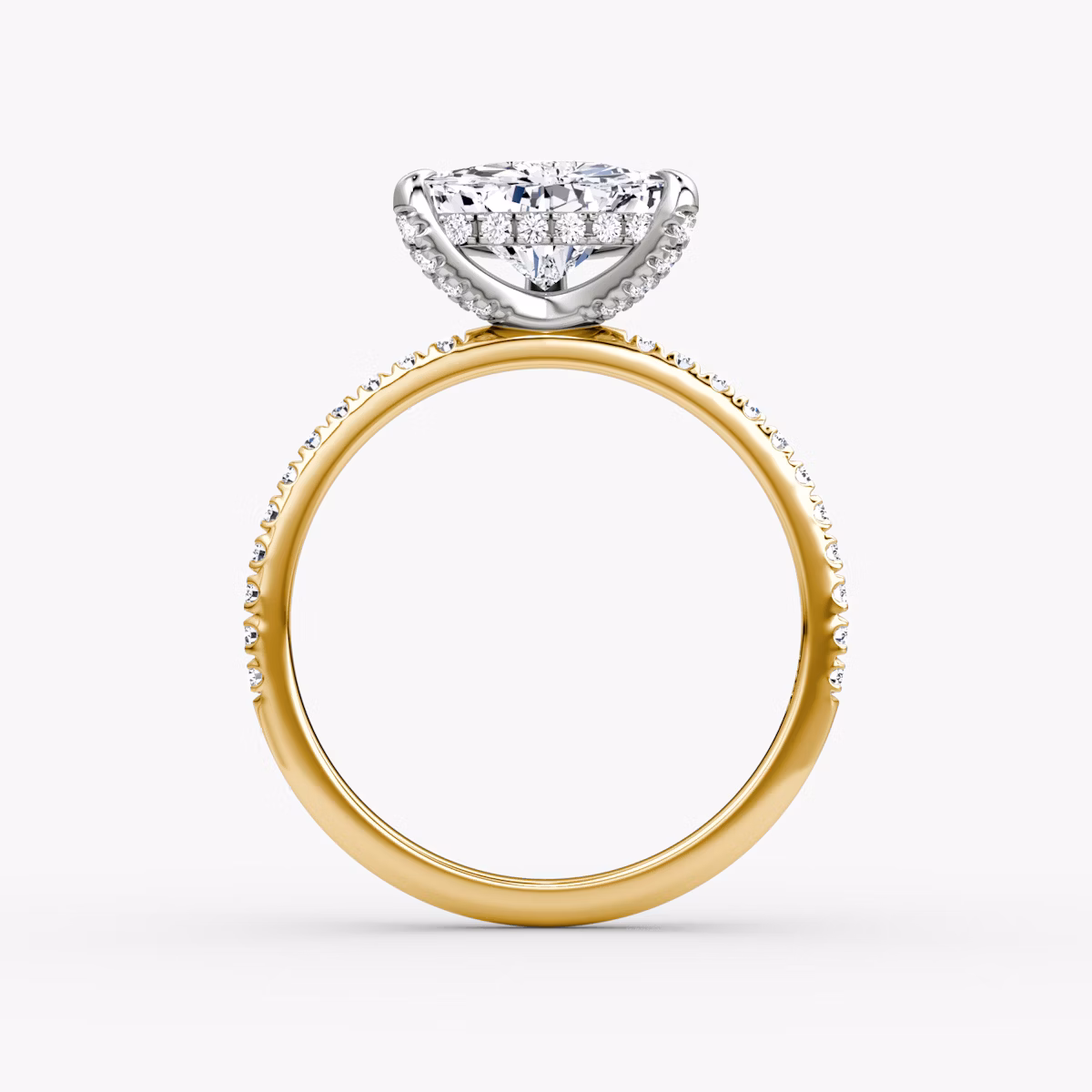 The Classic Hidden Halo | Trillion | 18k | Yellow Gold and Platinum | bandAccent: Plain | bandWidth: standard | prongStyle: Pavé | diamondOrientation: vertical | caratWeight: other