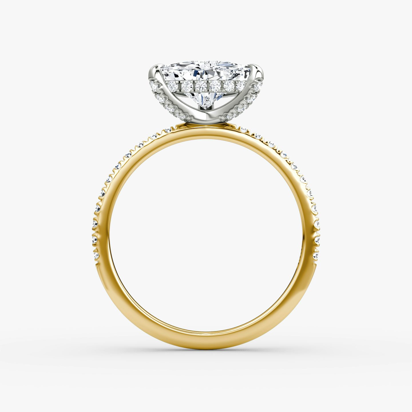 The Classic Hidden Halo | Trillion | 18k | Yellow Gold and Platinum | bandAccent: Plain | bandWidth: standard | prongStyle: Pavé | diamondOrientation: vertical | caratWeight: other