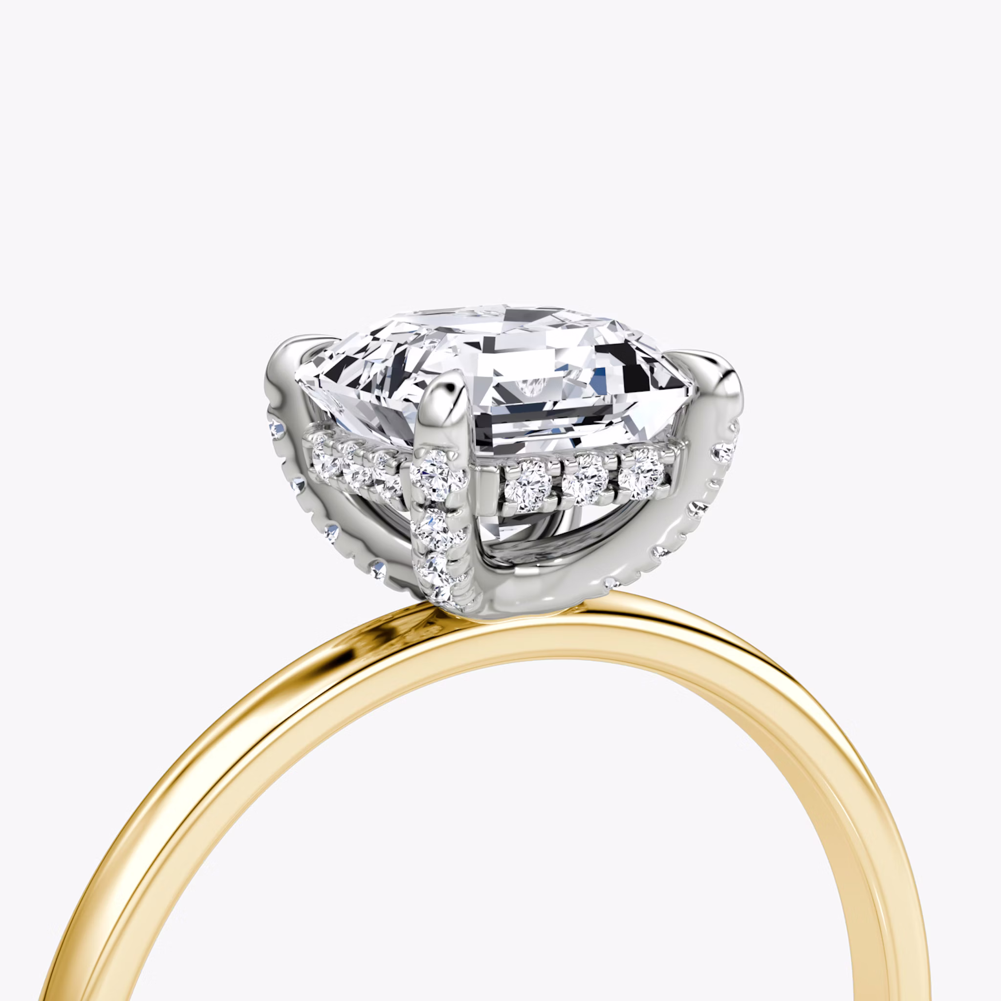 The Classic Hidden Halo | Asscher | 18k | Yellow Gold and Platinum | bandAccent: Plain | bandWidth: standard | prongStyle: Pavé | diamondOrientation: vertical | caratWeight: other