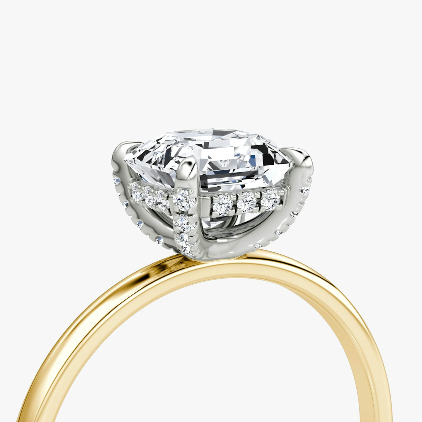 The Classic Hidden Halo | Asscher | 18k | Yellow Gold and Platinum | bandAccent: Plain | bandWidth: standard | prongStyle: Pavé | diamondOrientation: vertical | caratWeight: other