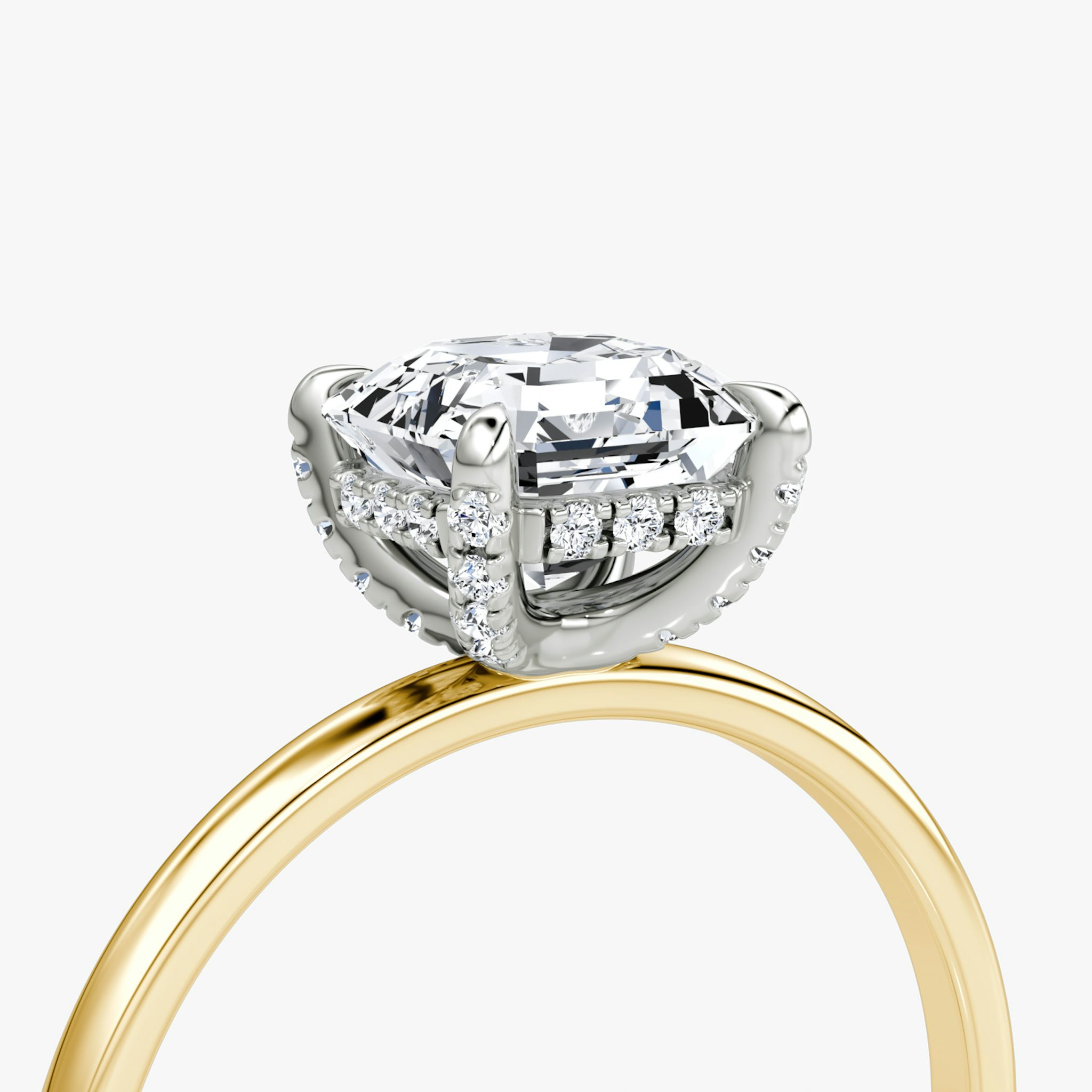 The Classic Hidden Halo | Asscher | 18k | Yellow Gold and Platinum | bandAccent: Plain | bandWidth: standard | prongStyle: Pavé | diamondOrientation: vertical | caratWeight: other