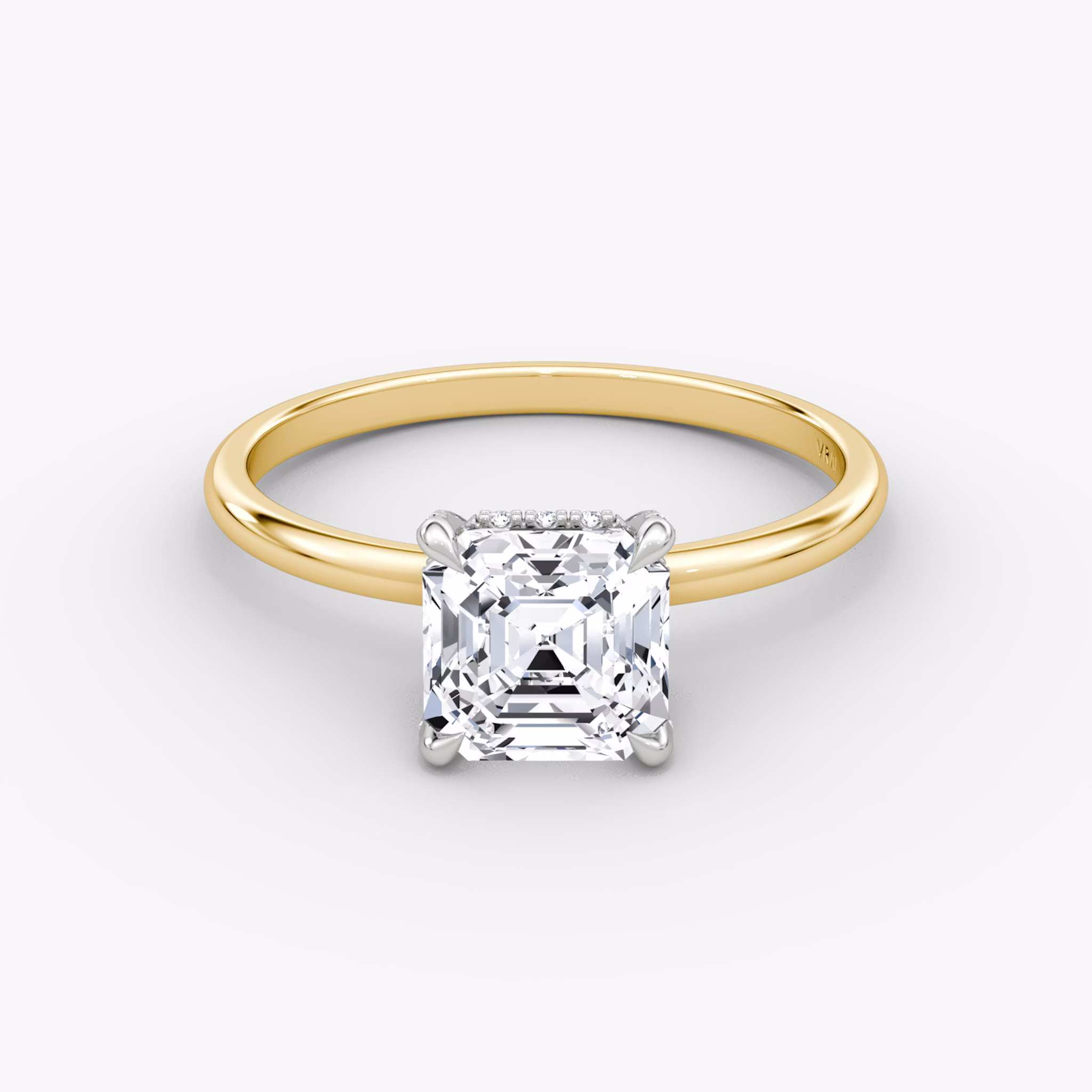 The Classic Hidden Halo | Asscher | 18k | Yellow Gold and Platinum | bandAccent: Plain | bandWidth: standard | prongStyle: Pavé | diamondOrientation: vertical | caratWeight: other