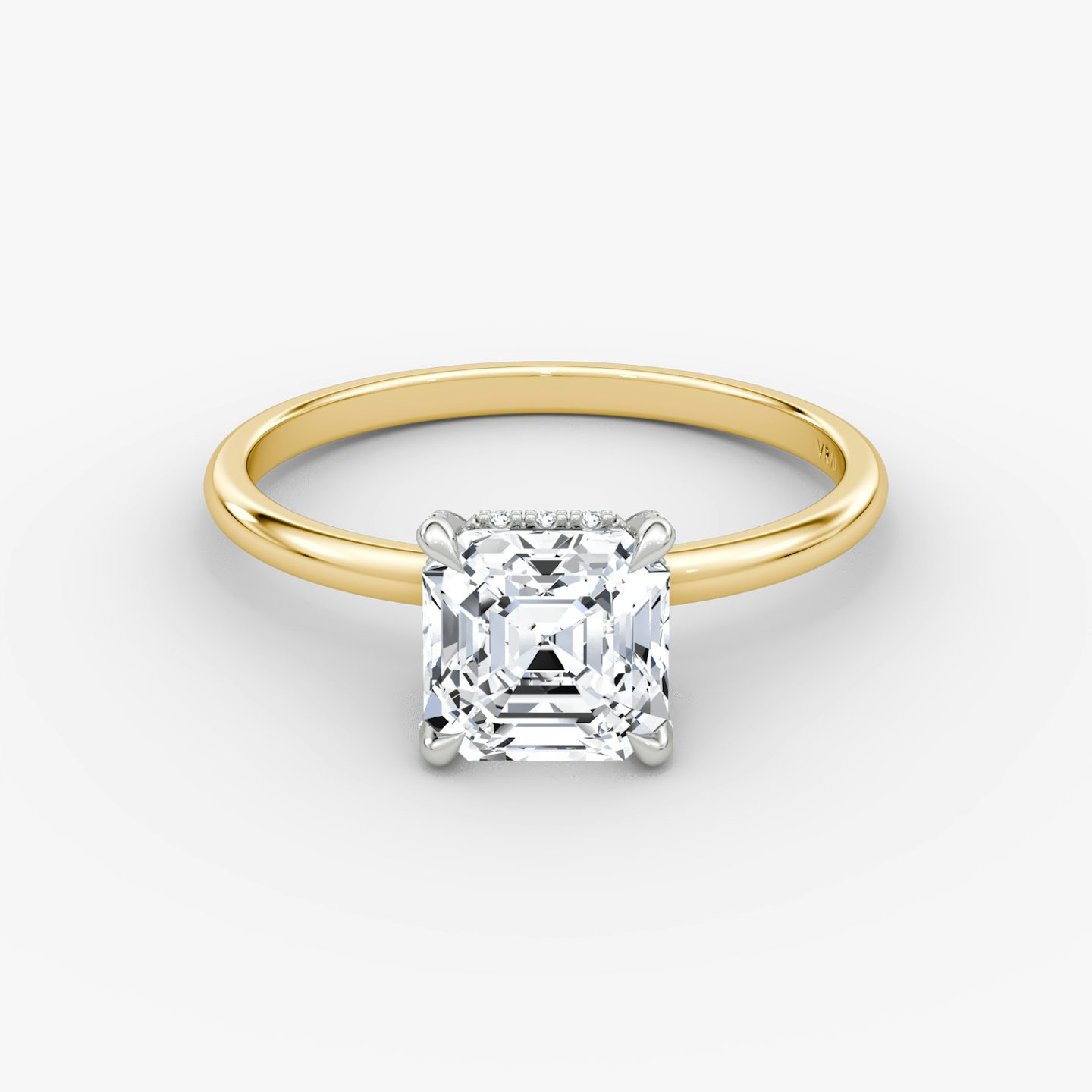 The Classic Hidden Halo | Asscher | 18k | Yellow Gold and Platinum | bandAccent: Plain | bandWidth: standard | prongStyle: Pavé | diamondOrientation: vertical | caratWeight: other