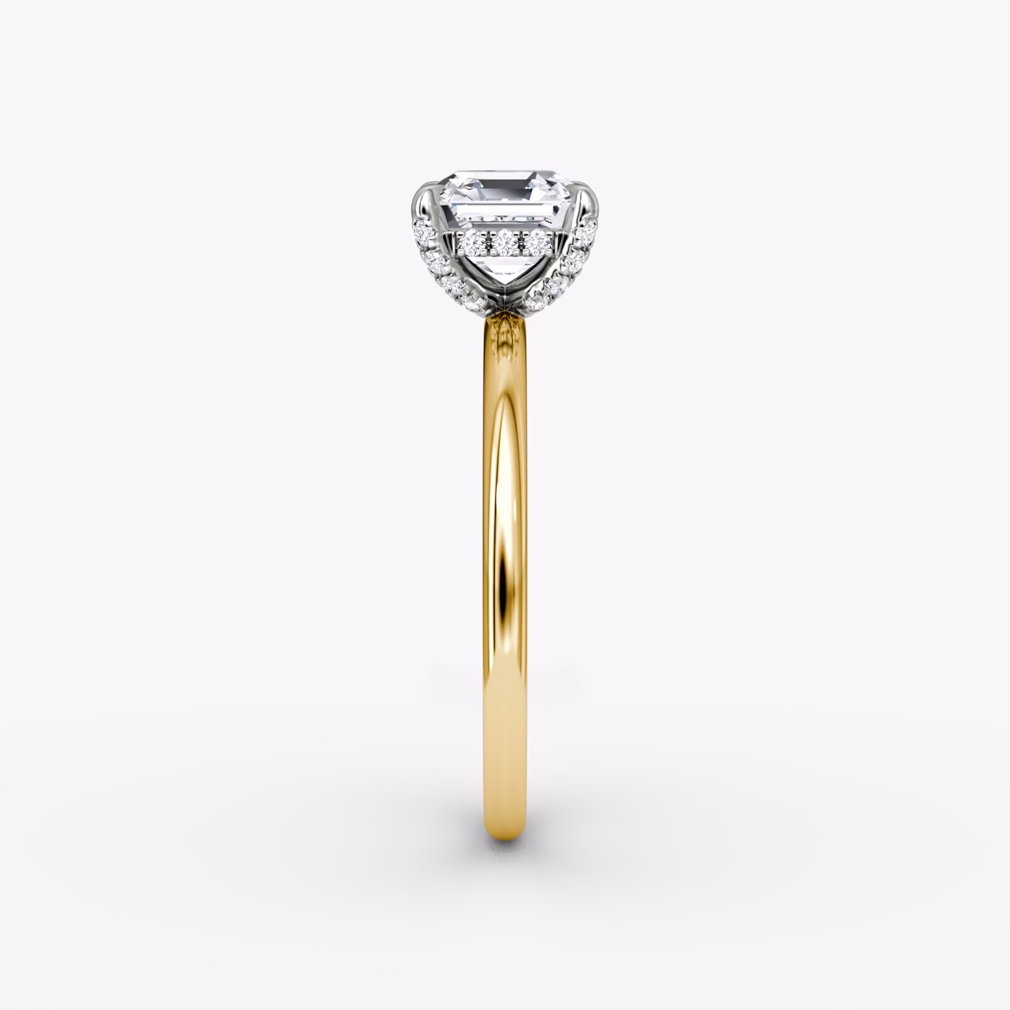 The Classic Hidden Halo | Asscher | 18k | Yellow Gold and Platinum | bandAccent: Plain | bandWidth: standard | prongStyle: Pavé | diamondOrientation: vertical | caratWeight: other
