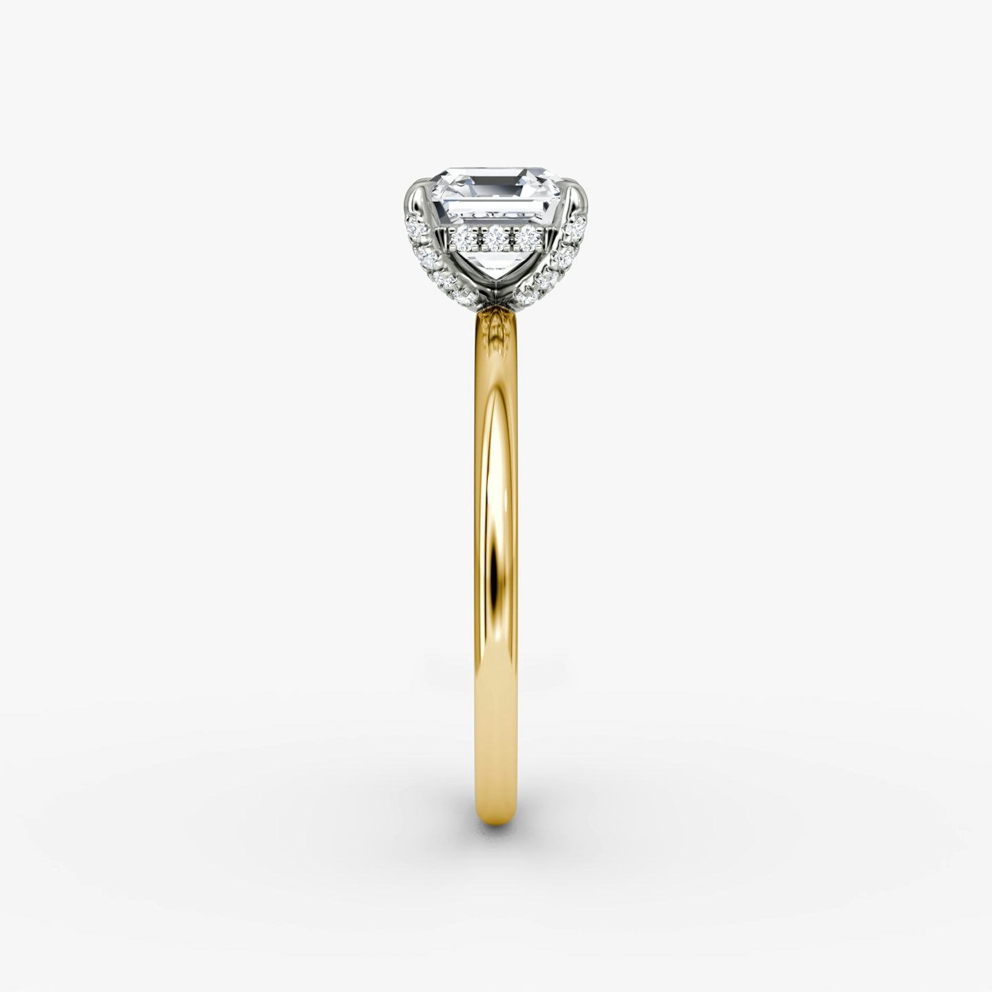 The Classic Hidden Halo | Asscher | 18k | Yellow Gold and Platinum | bandAccent: Plain | bandWidth: standard | prongStyle: Pavé | diamondOrientation: vertical | caratWeight: other